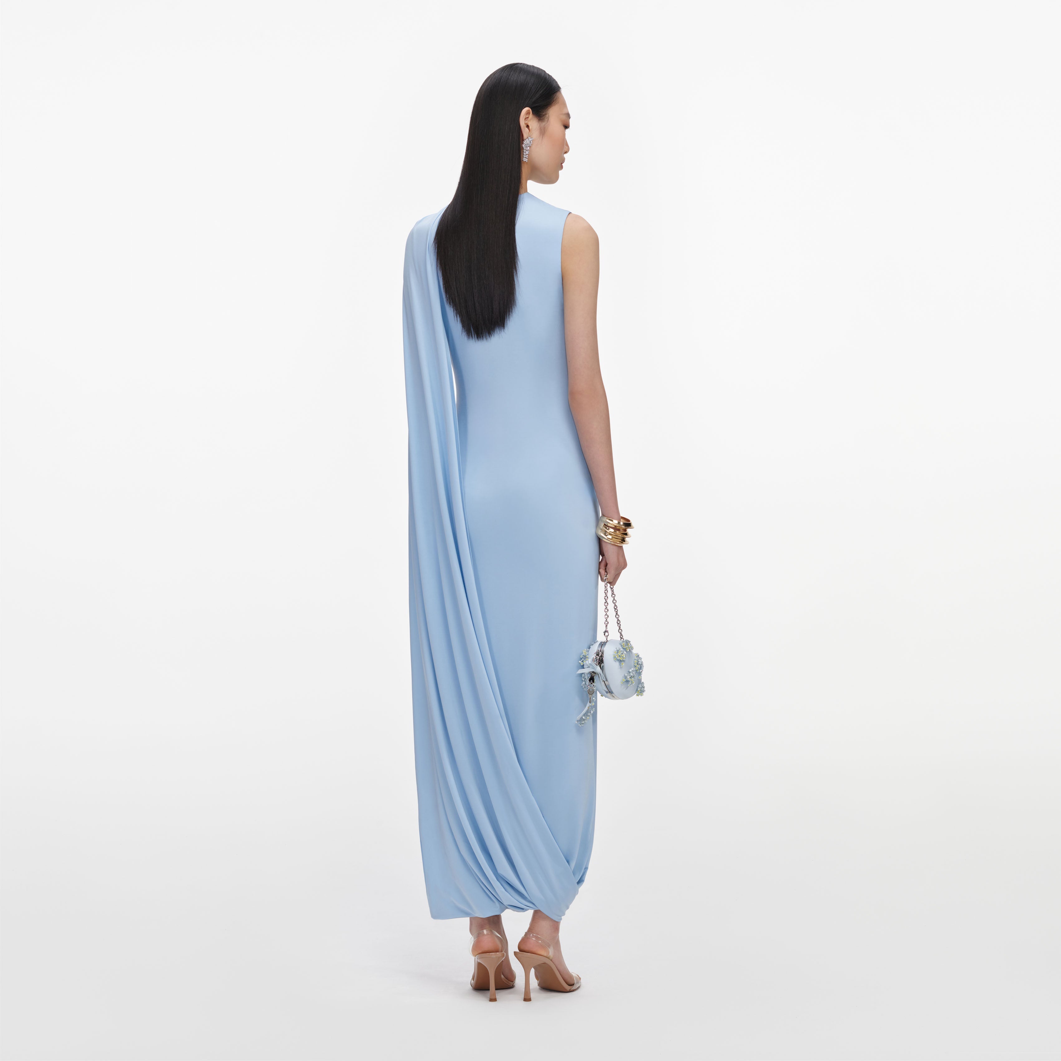 Blue Jersey Gathered Midi Dress – self-portrait-US