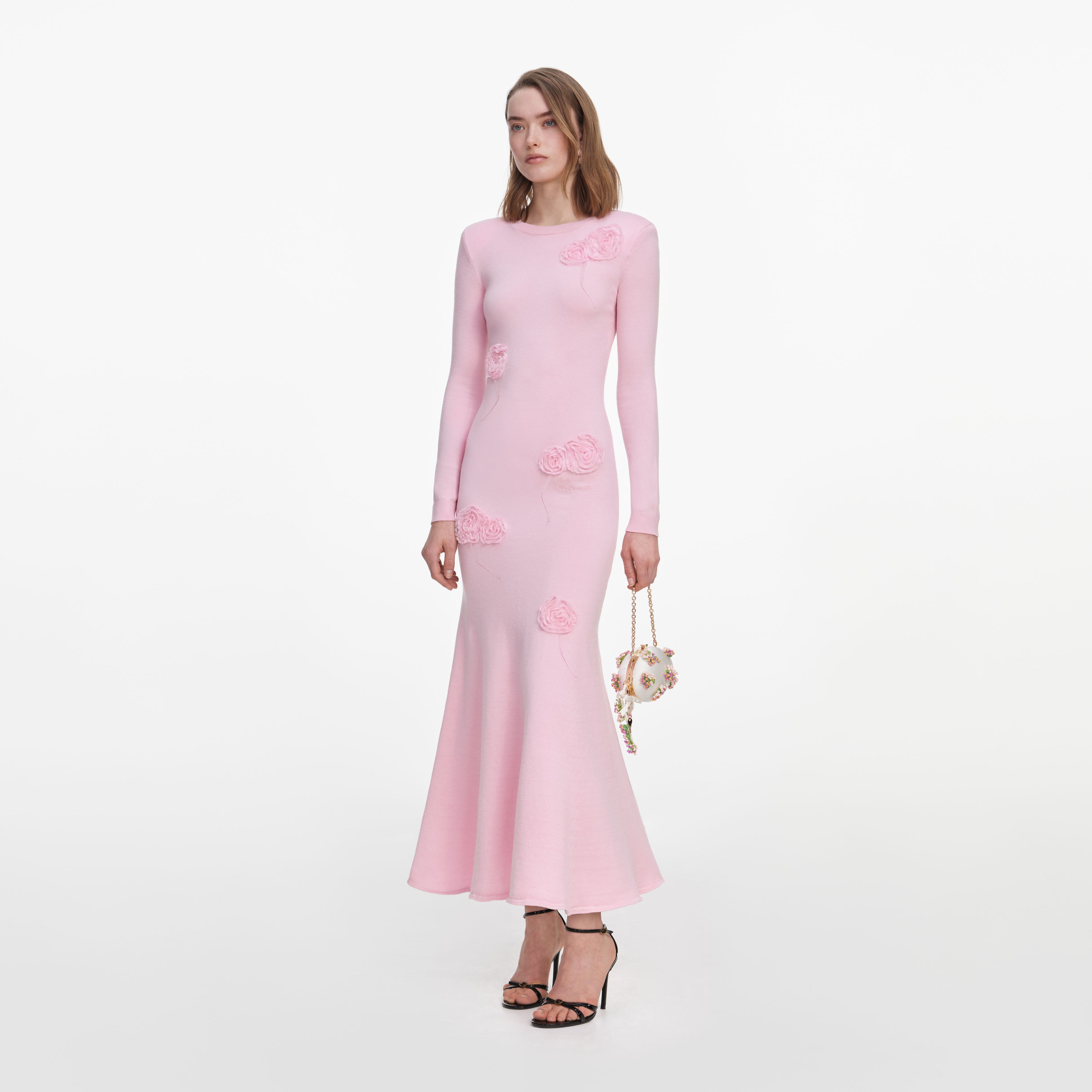 Pink Flower Knit Midi Dress – self-portrait-US