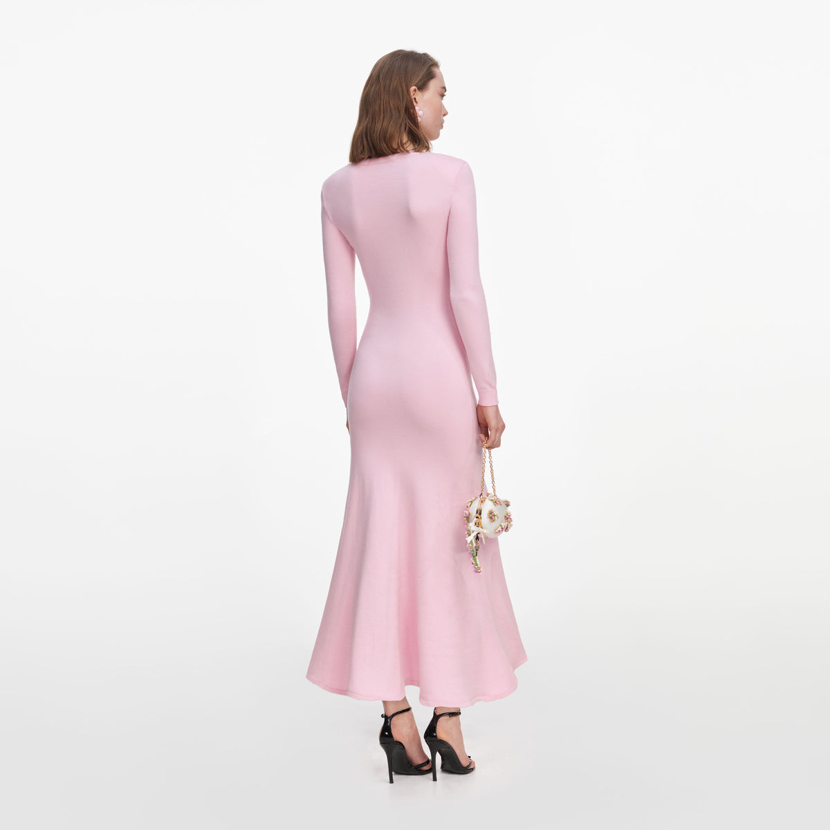 self portrait pink viscose knit midi dress self-portrait - Flower children couture