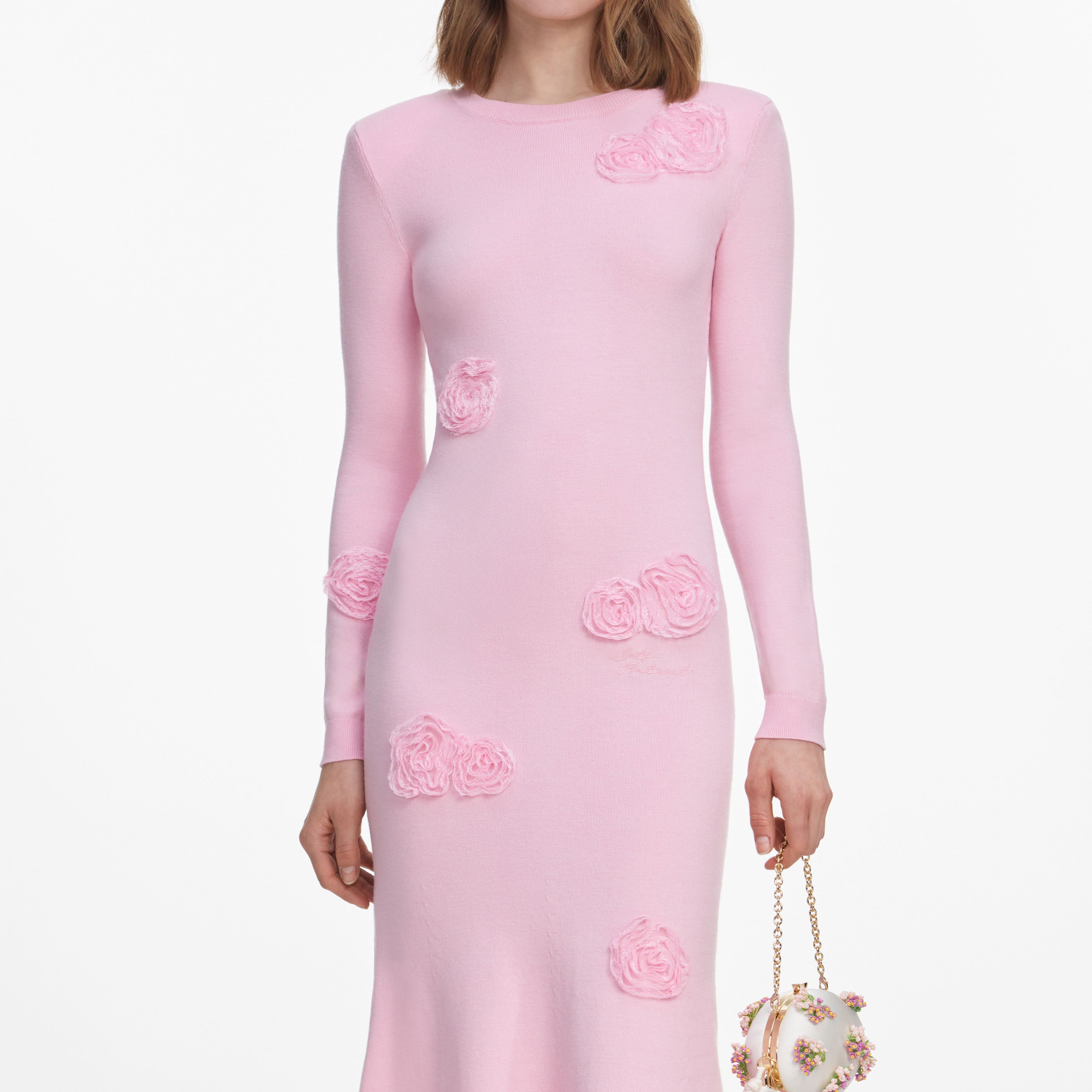 Pink Flower Knit Midi Dress  self-portrait-US