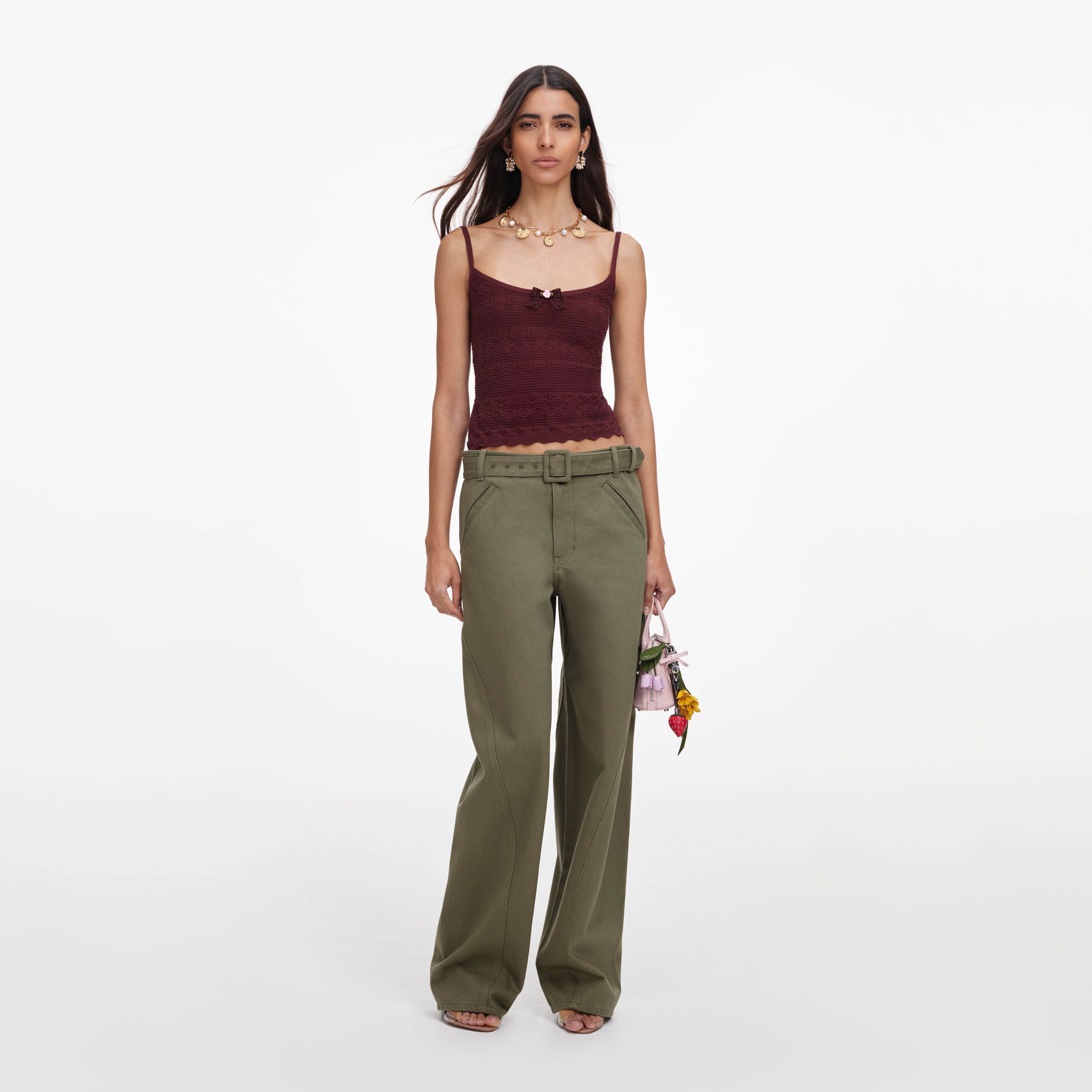 Brown Pointelle Knit Vest