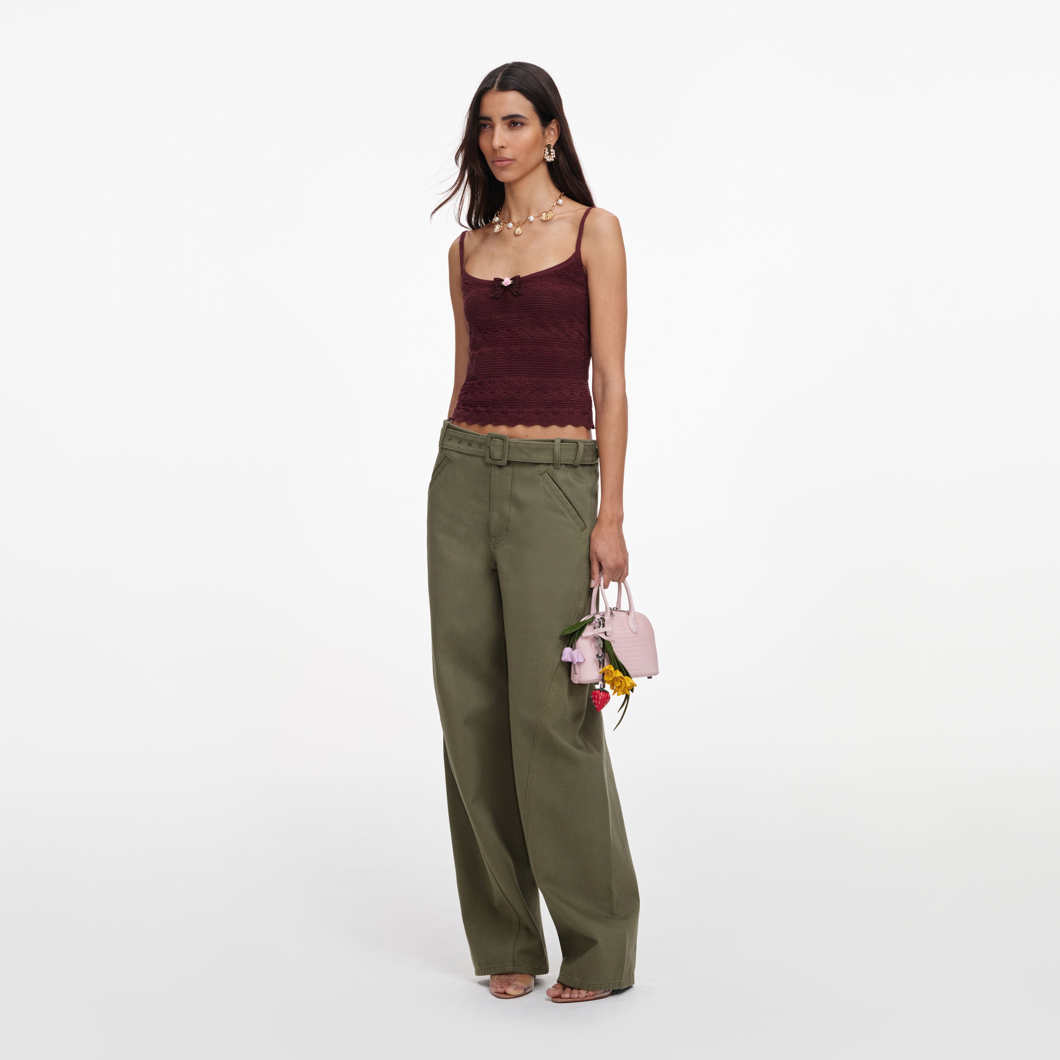 Brown Pointelle Knit Vest