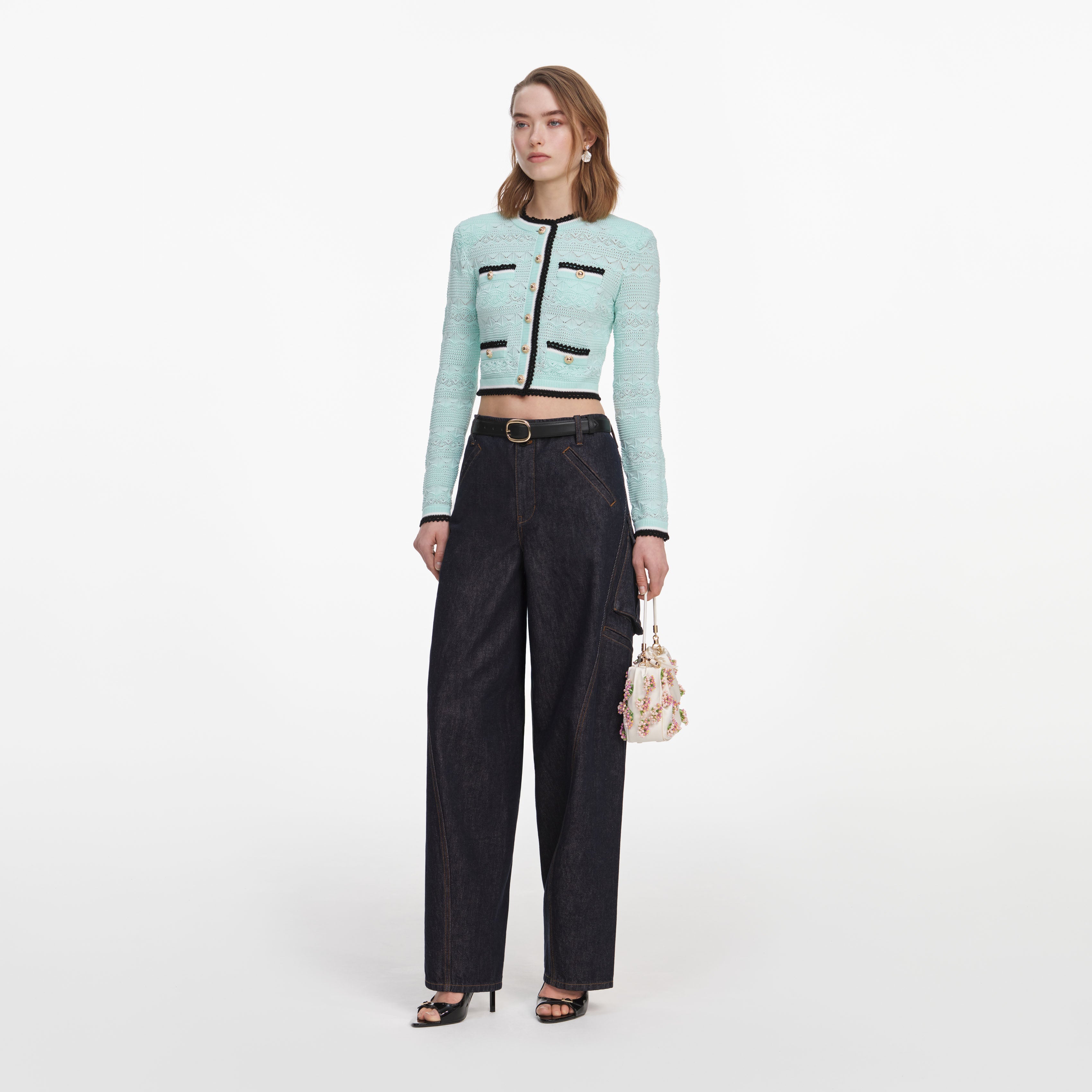 Mint Pointelle Knit Cardigan – self-portrait-US