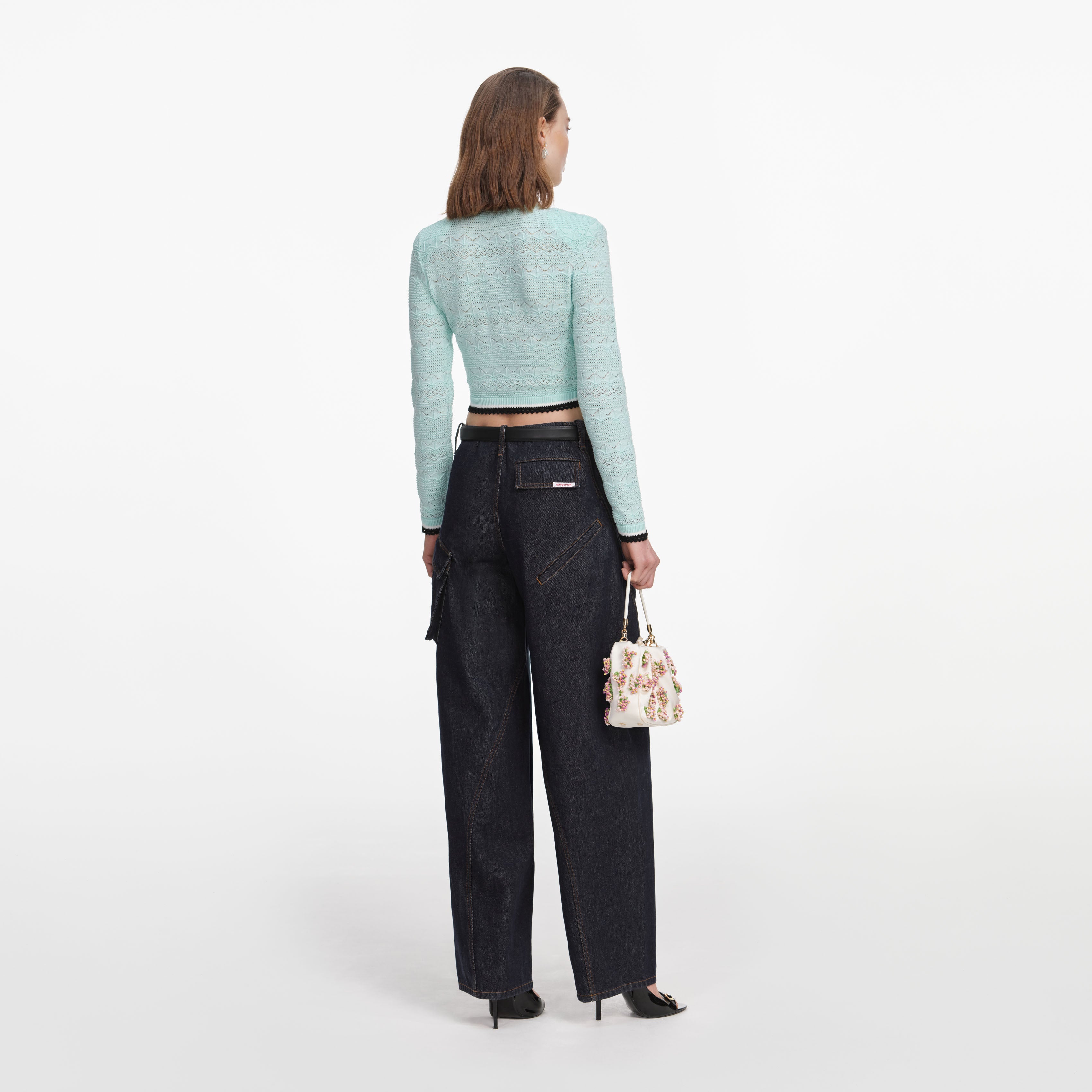 Mint Pointelle Knit Cardigan – self-portrait-US