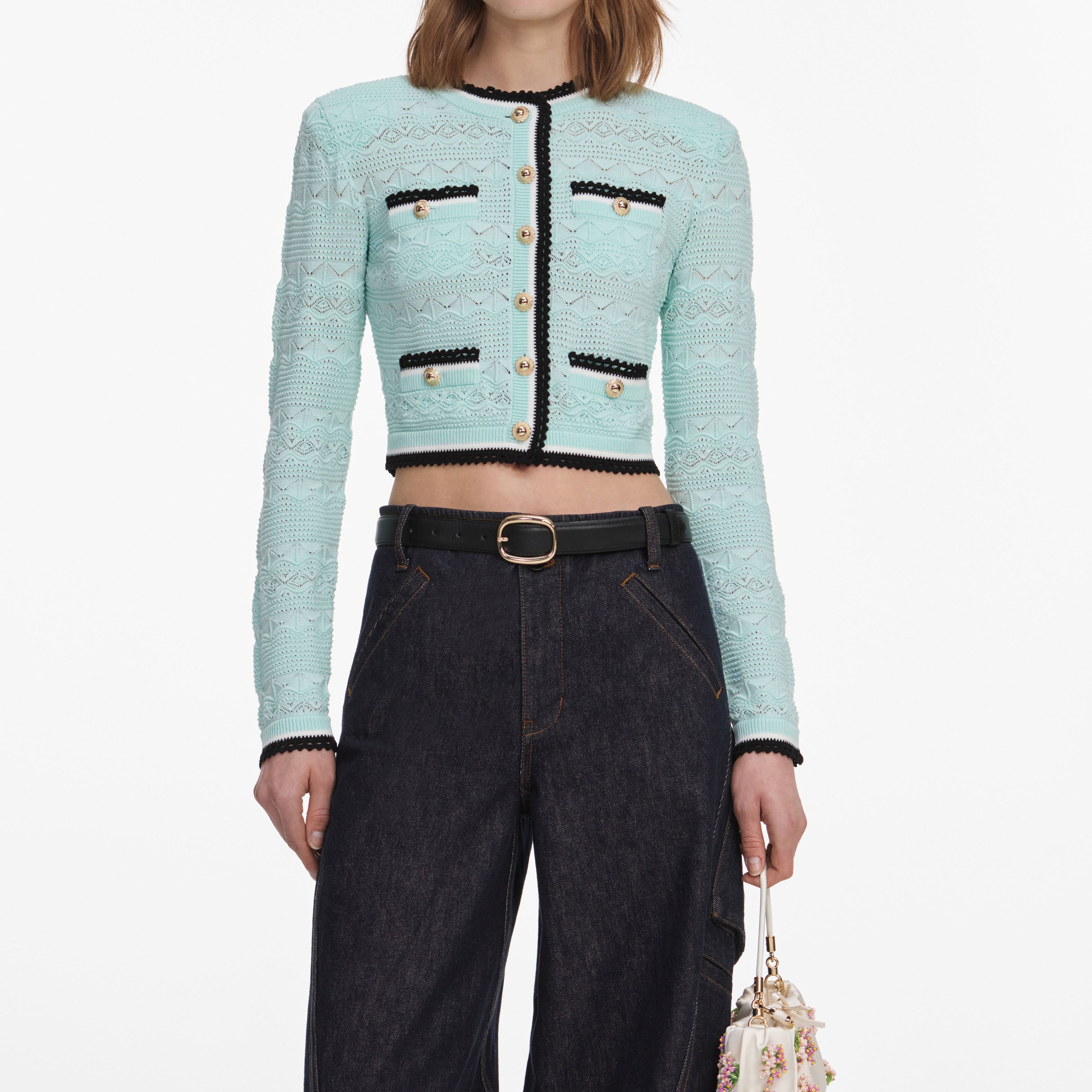 Mint Pointelle Knit Cardigan – self-portrait-US