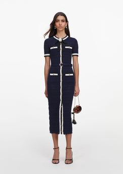 blue pointelle knit midi dress Blue Pointelle Knit Midi Dress – self-portrait-US