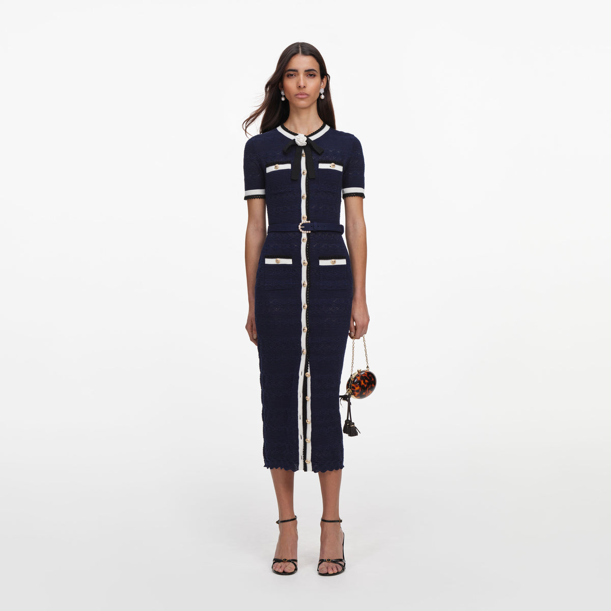 blue pointelle knit midi dress Blue Pointelle Knit Midi Dress  self-portrait-US