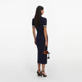 Navy Pointelle Knit Midi Dress