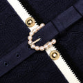 Navy Pointelle Knit Midi Dress