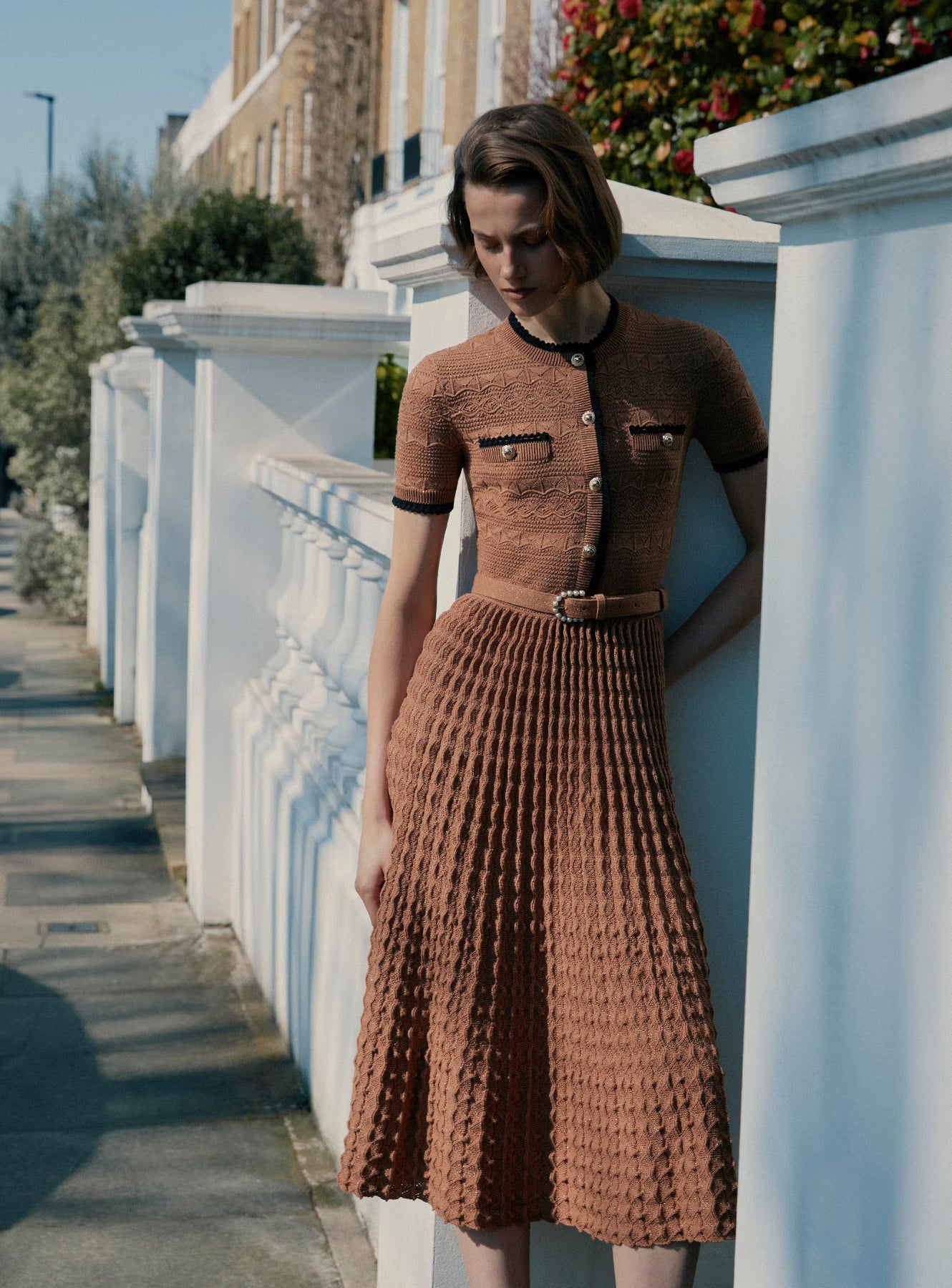Brown Pointelle Knit Midi Dress – self-portrait-US