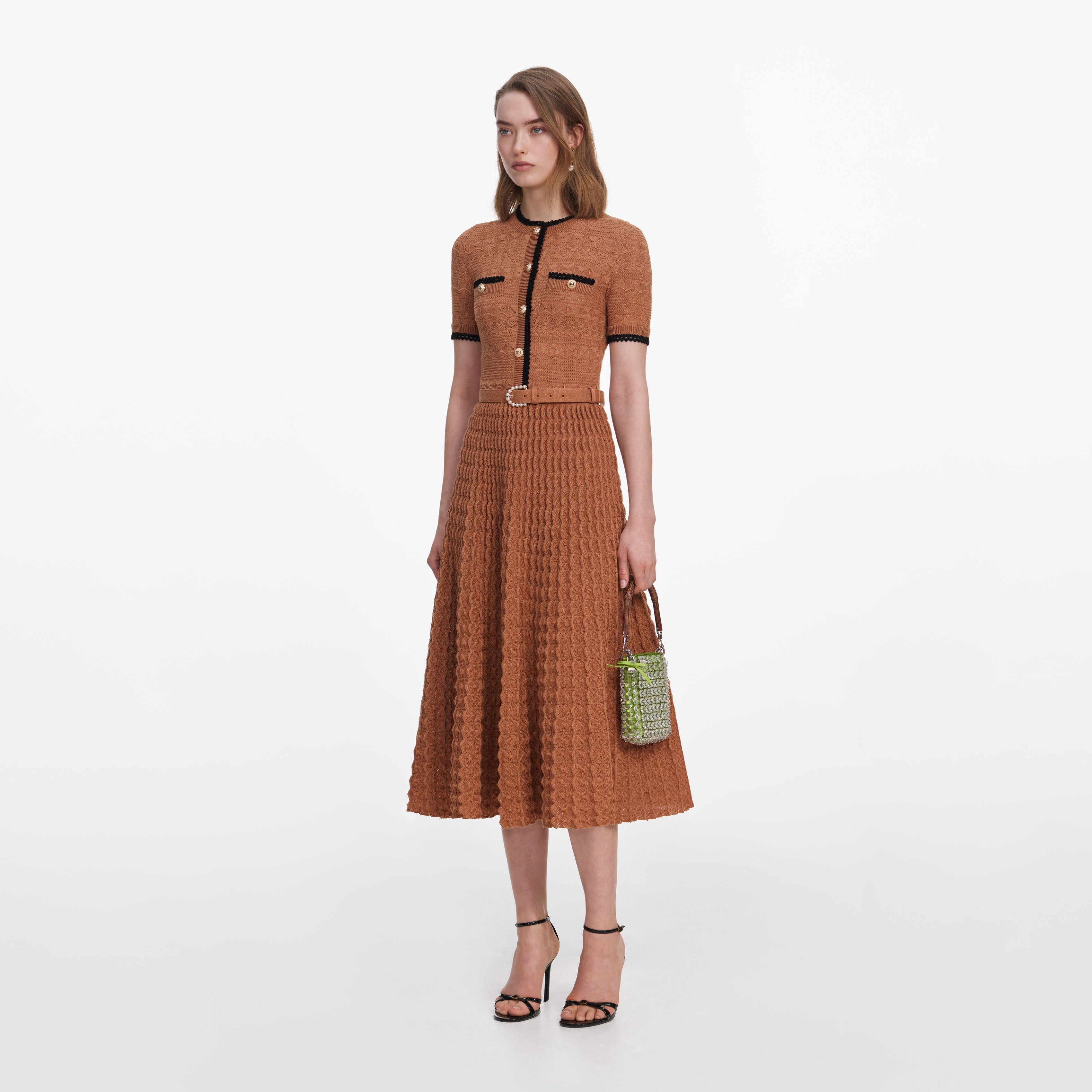 Navy Pointelle Knit Midi Dress – self-portrait-US