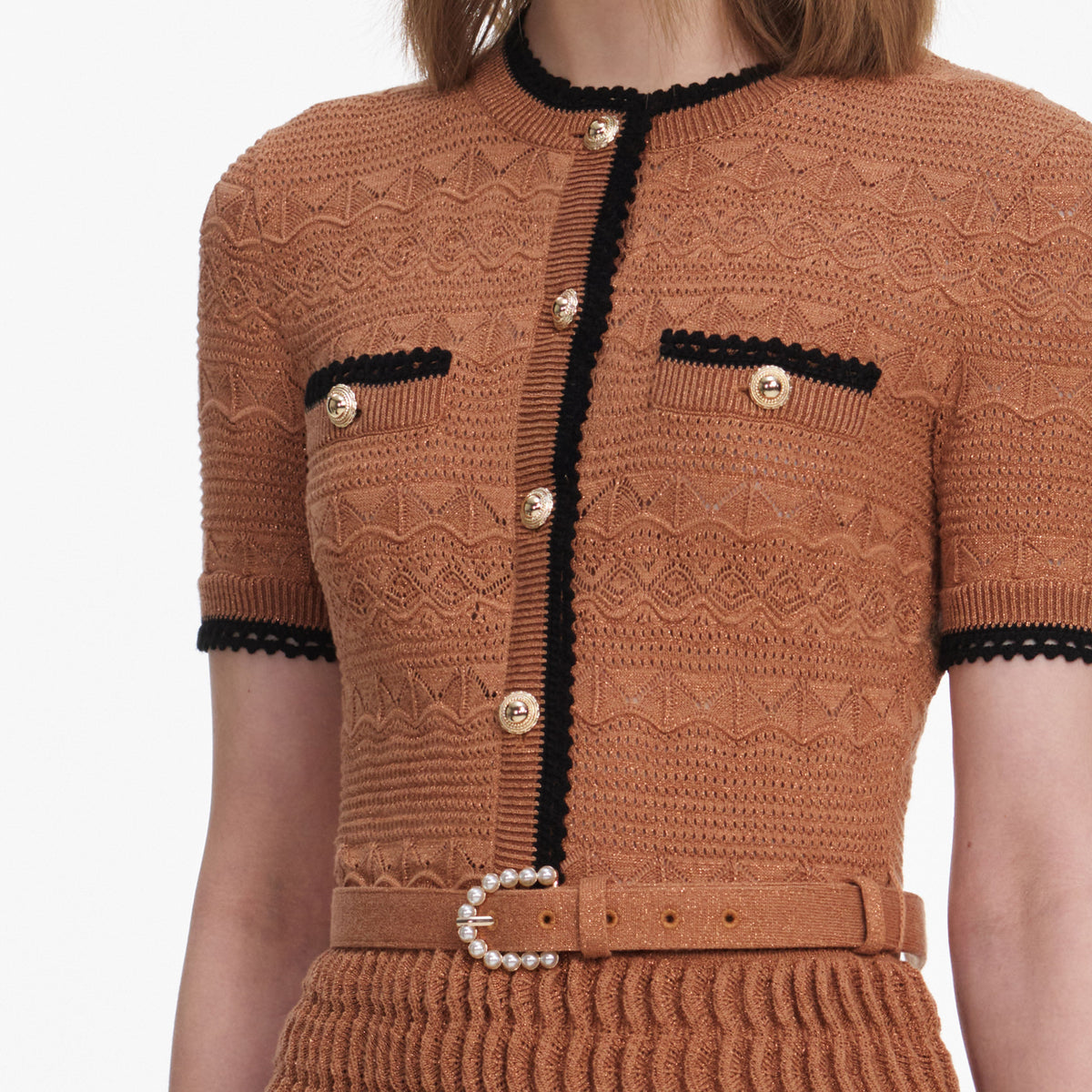 self portrait brown knit dress Self-Portrait SELF-PORTRAIT RIBBED KNIT MIDI DRESS BROWN | Brown