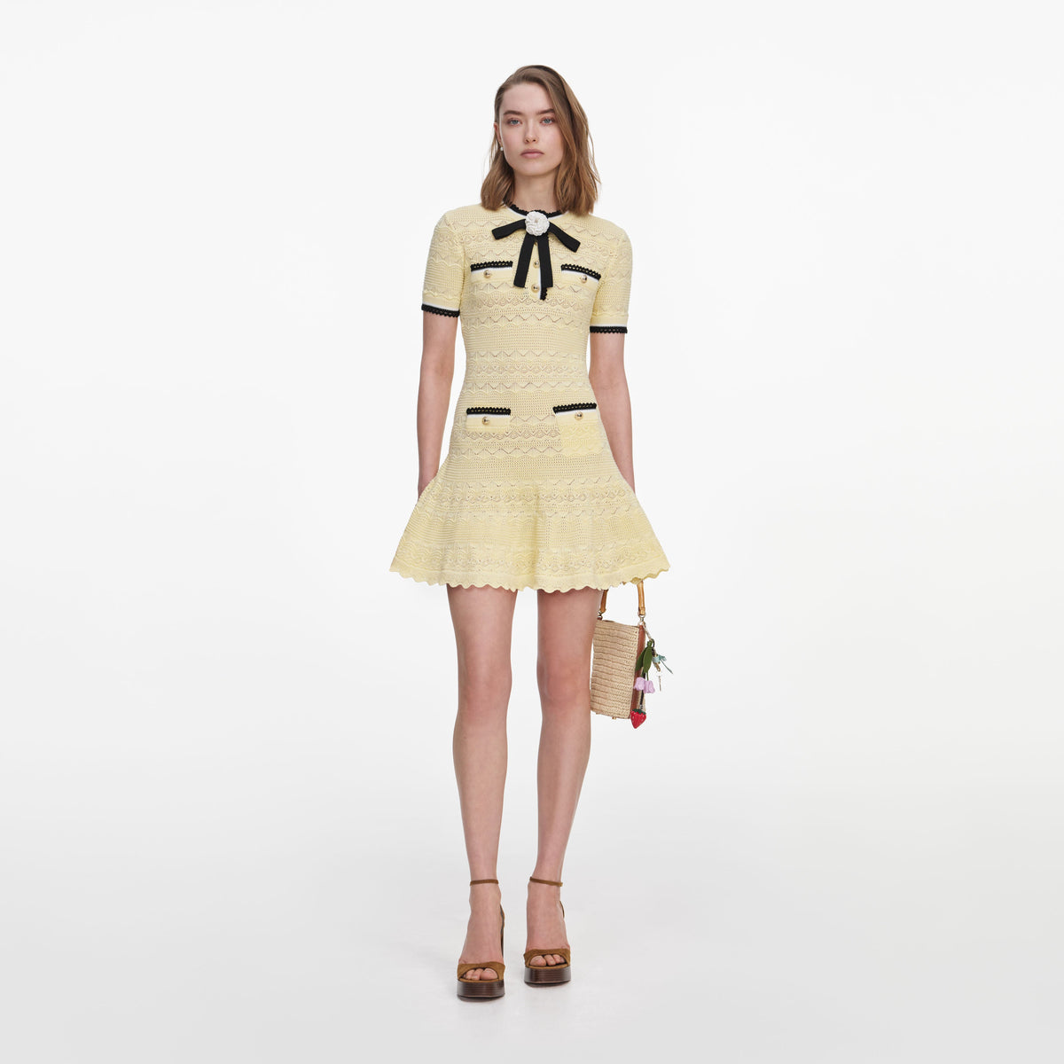 pointelle mini dress self-portrait - Yellow Knit Size:40-41 Victoria Mini Dress - Featuring a fitted bodice Maxi Dress with Plunge Neck