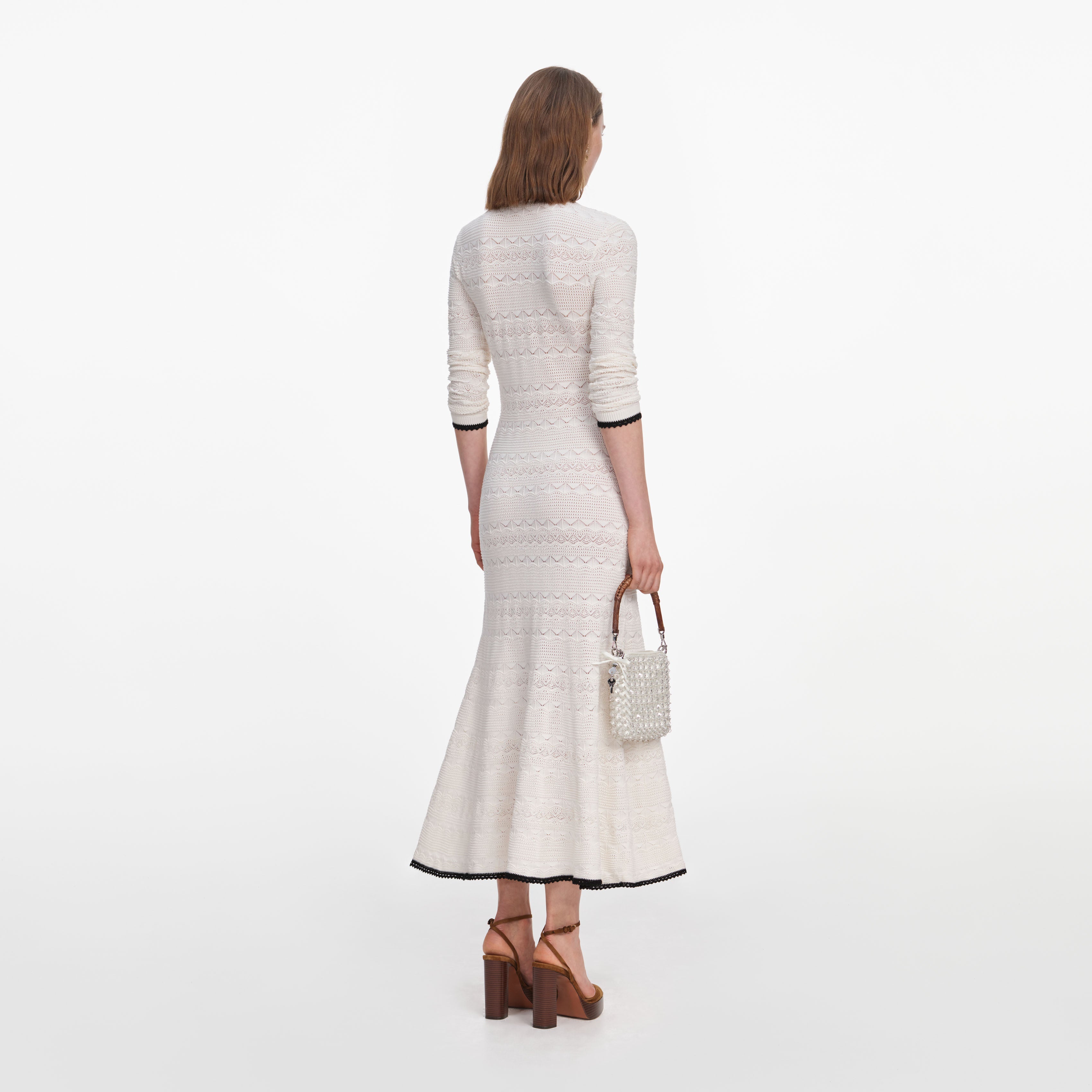 White Pointelle Knit Long Cardigan