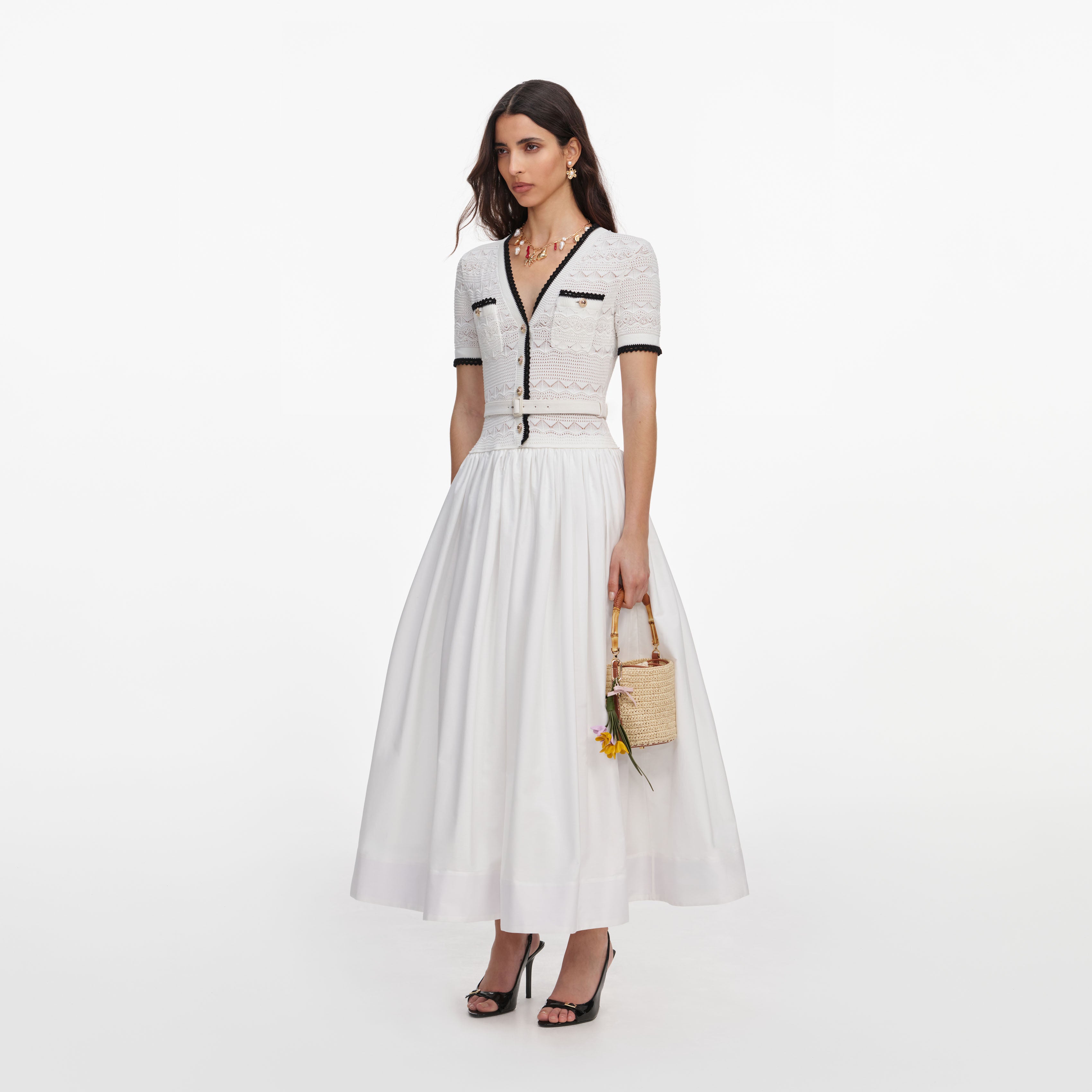 self-portrait - White Knit Linen Midi Dress - UK 4 self-portrait - White Knit Linen Midi Dress - UK 4