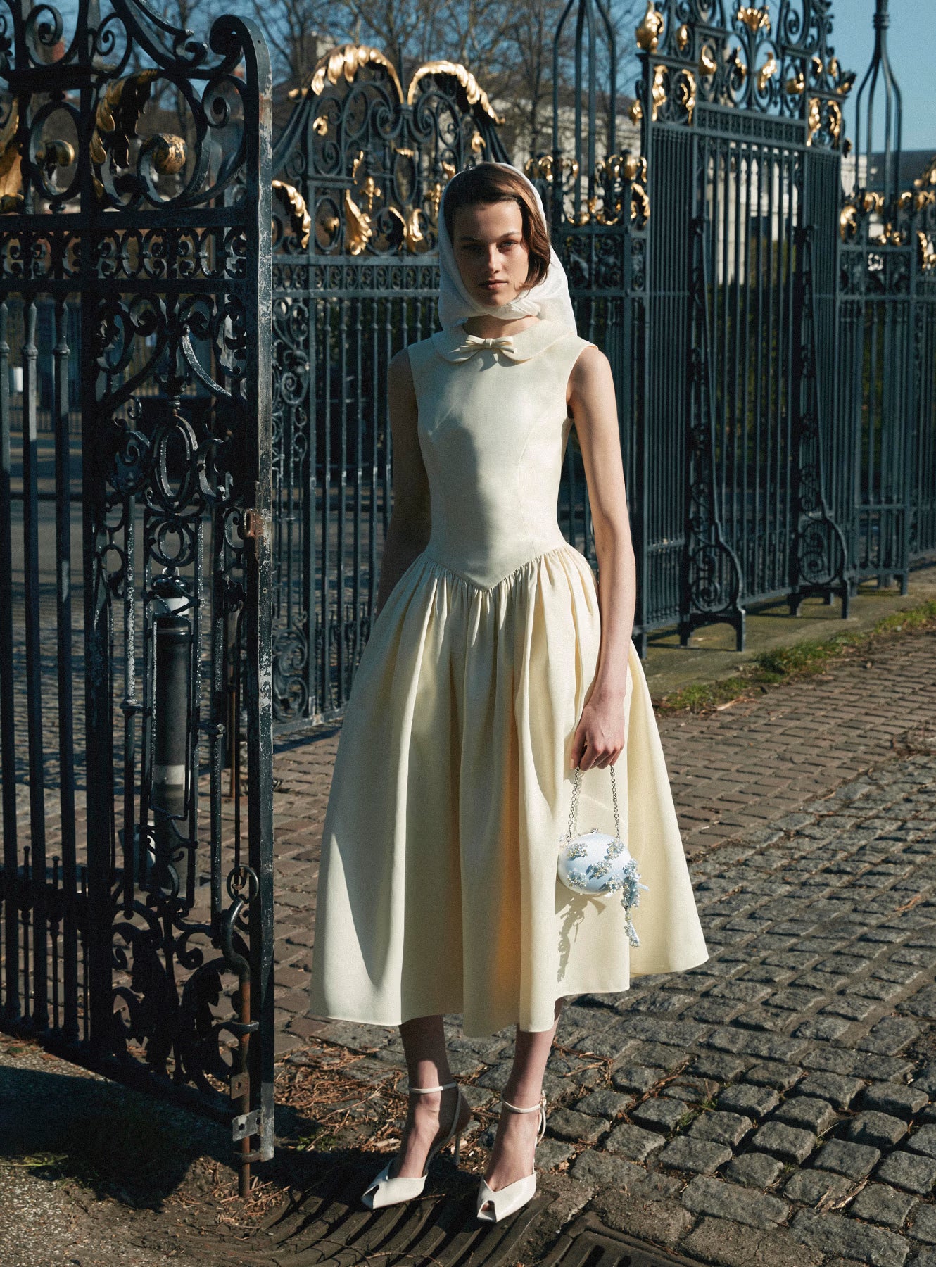 Yellow Taffeta Collared Midi Dress – self-portrait-US