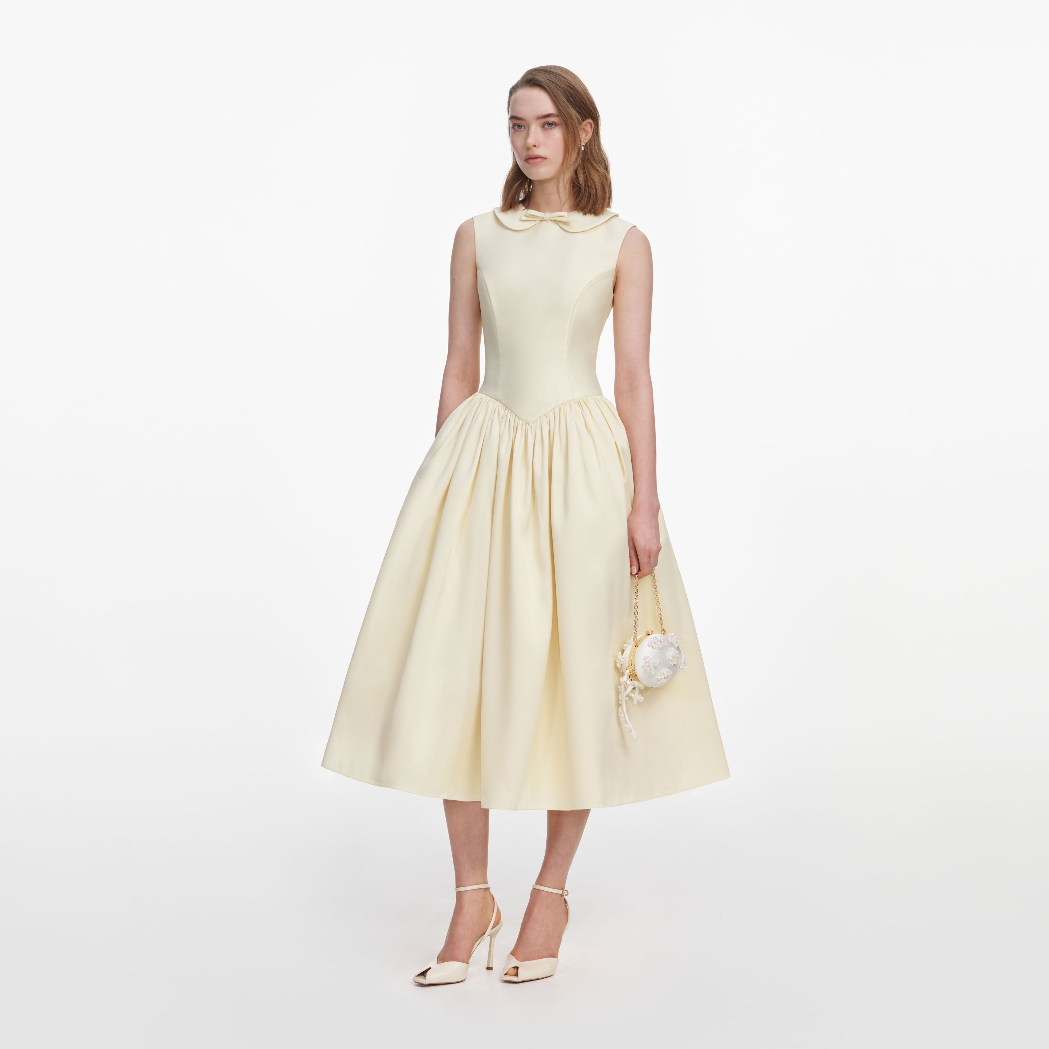 Yellow Taffeta Collared Midi Dress – self-portrait-US