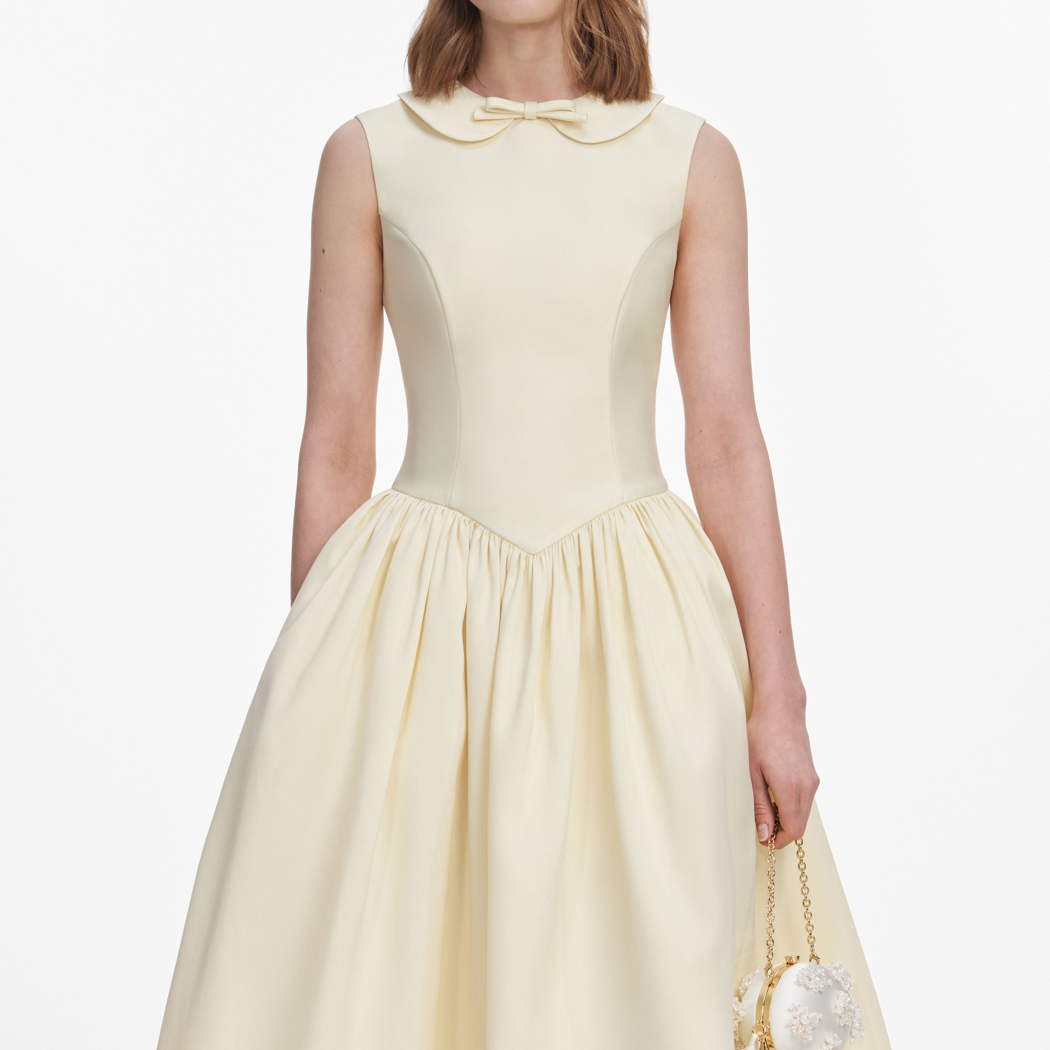 Yellow Taffeta Collared Midi Dress – self-portrait-US