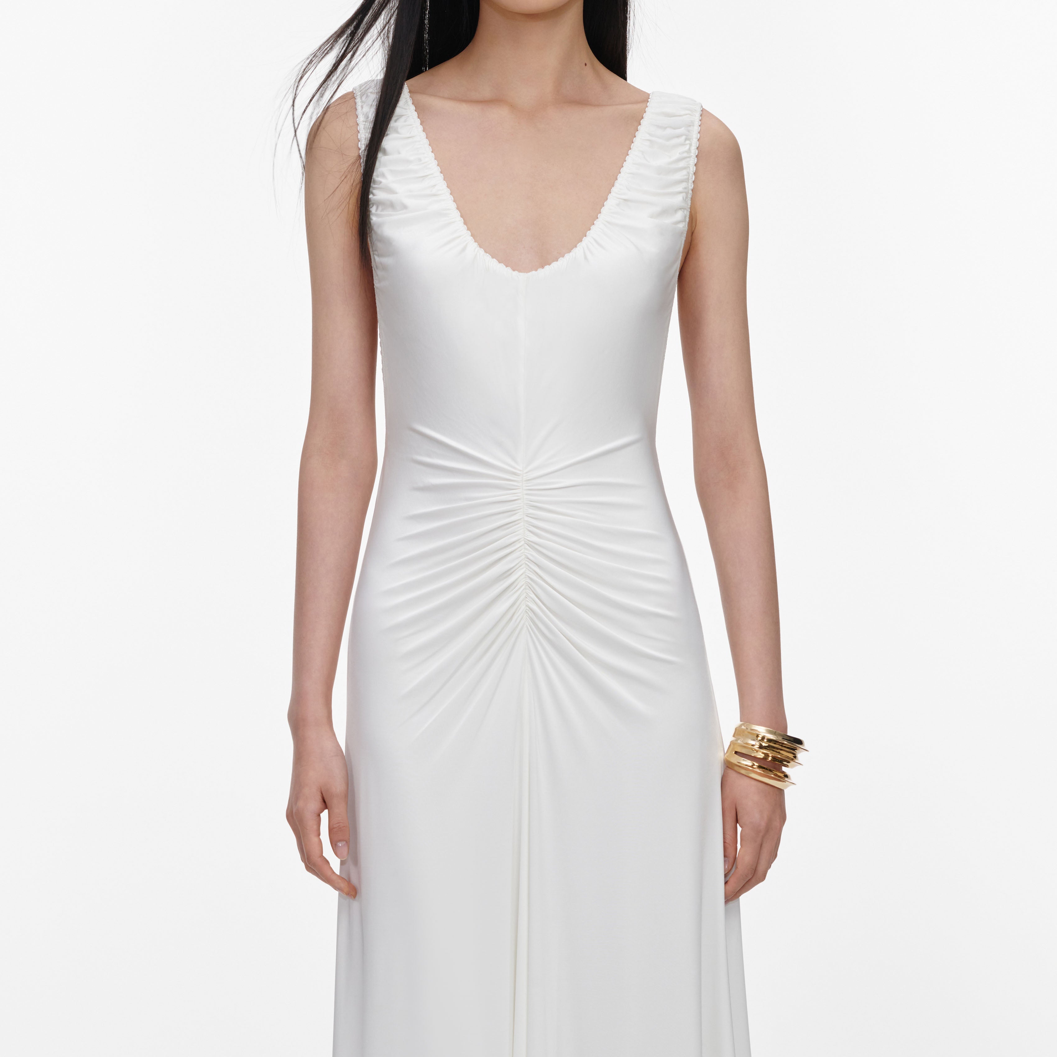 White Jersey Ruched Maxi Dress – self-portrait-US