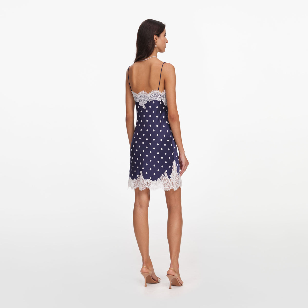 self portrait dot satin printed dress Navy Polka Dot Satin Mini Dress