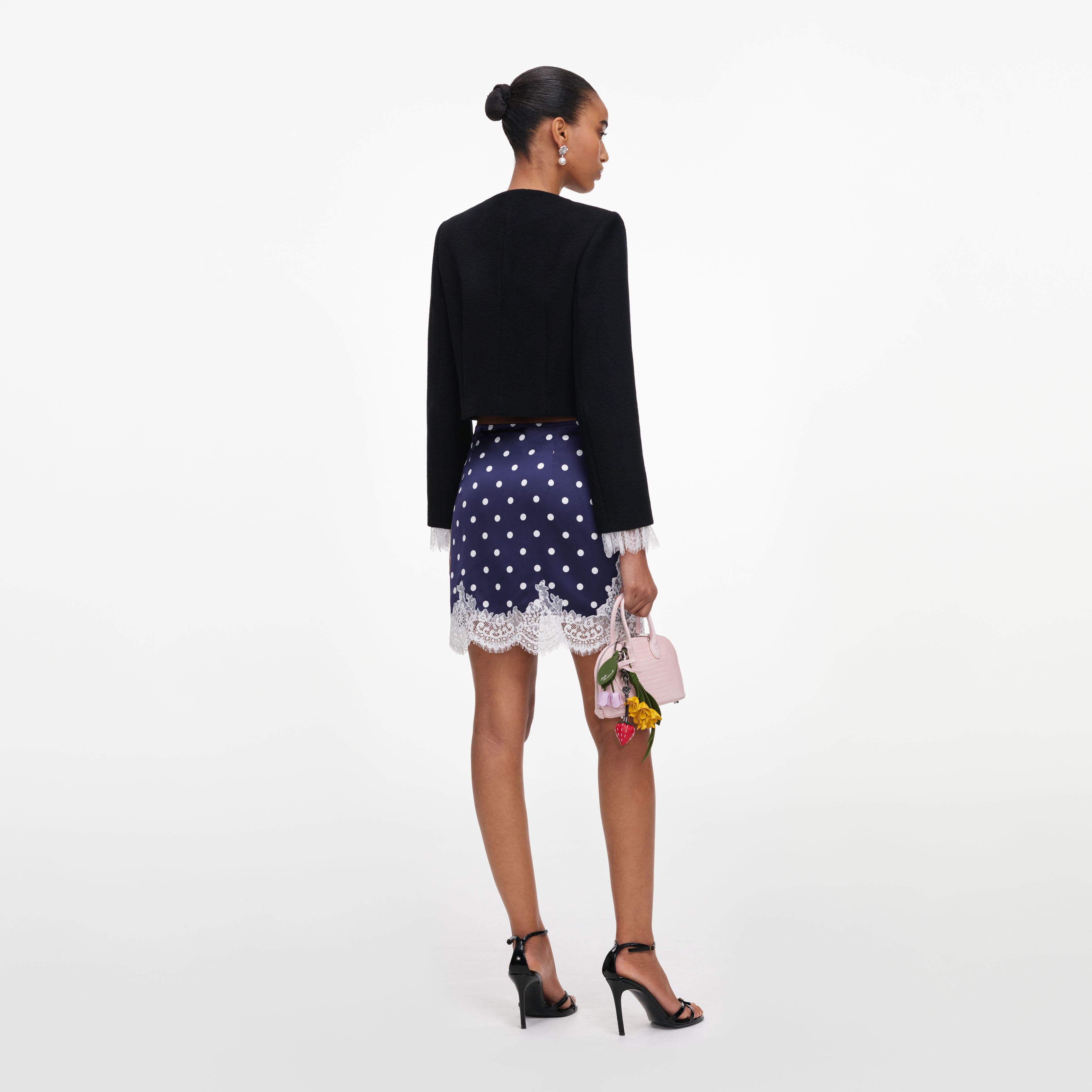 Navy Polka Dot Satin Mini Skirt