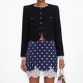 Navy Polka Dot Satin Mini Skirt