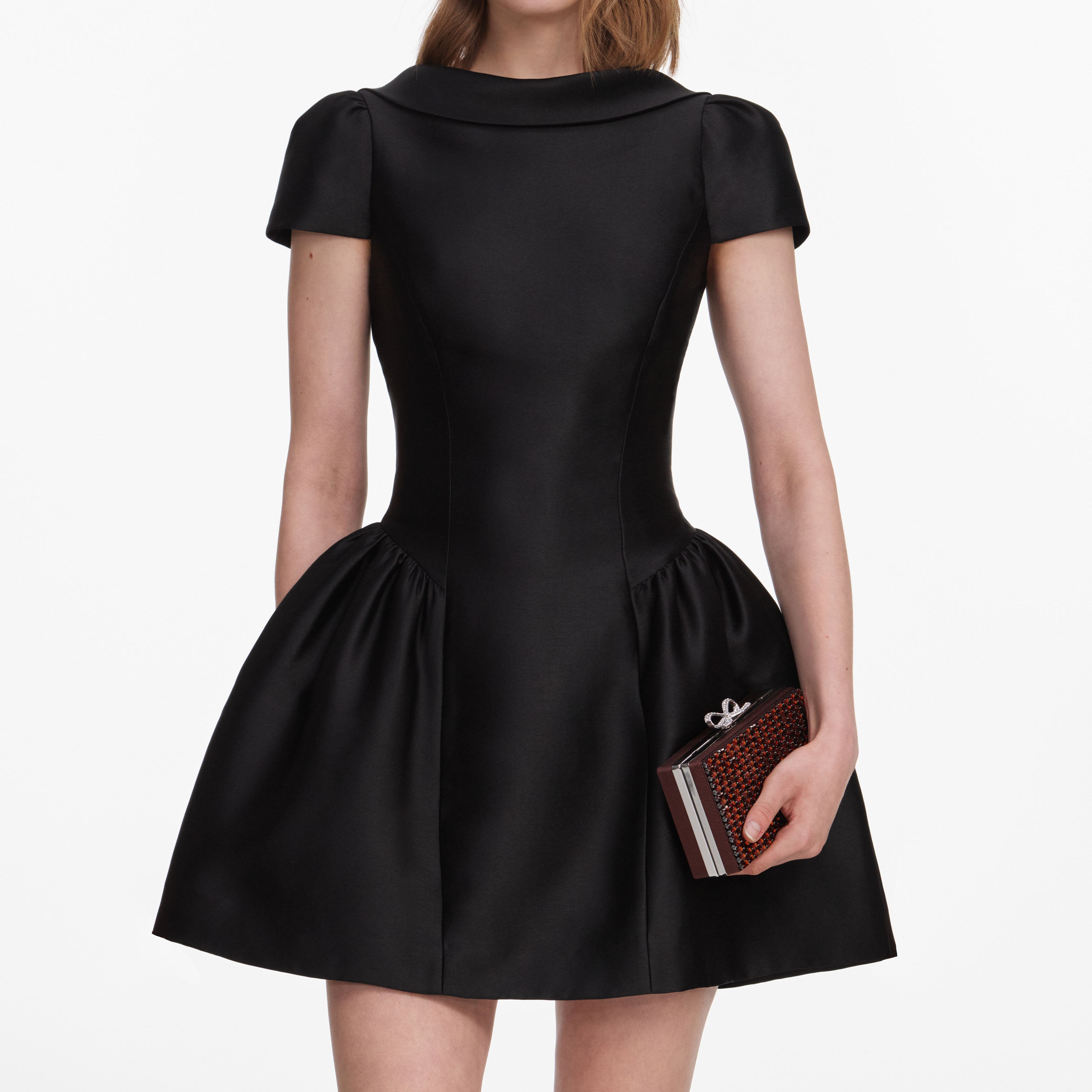 Black Taffeta Collared Mini Dress – self-portrait-US