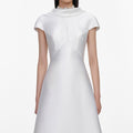 White Taffeta Collared Maxi Dress