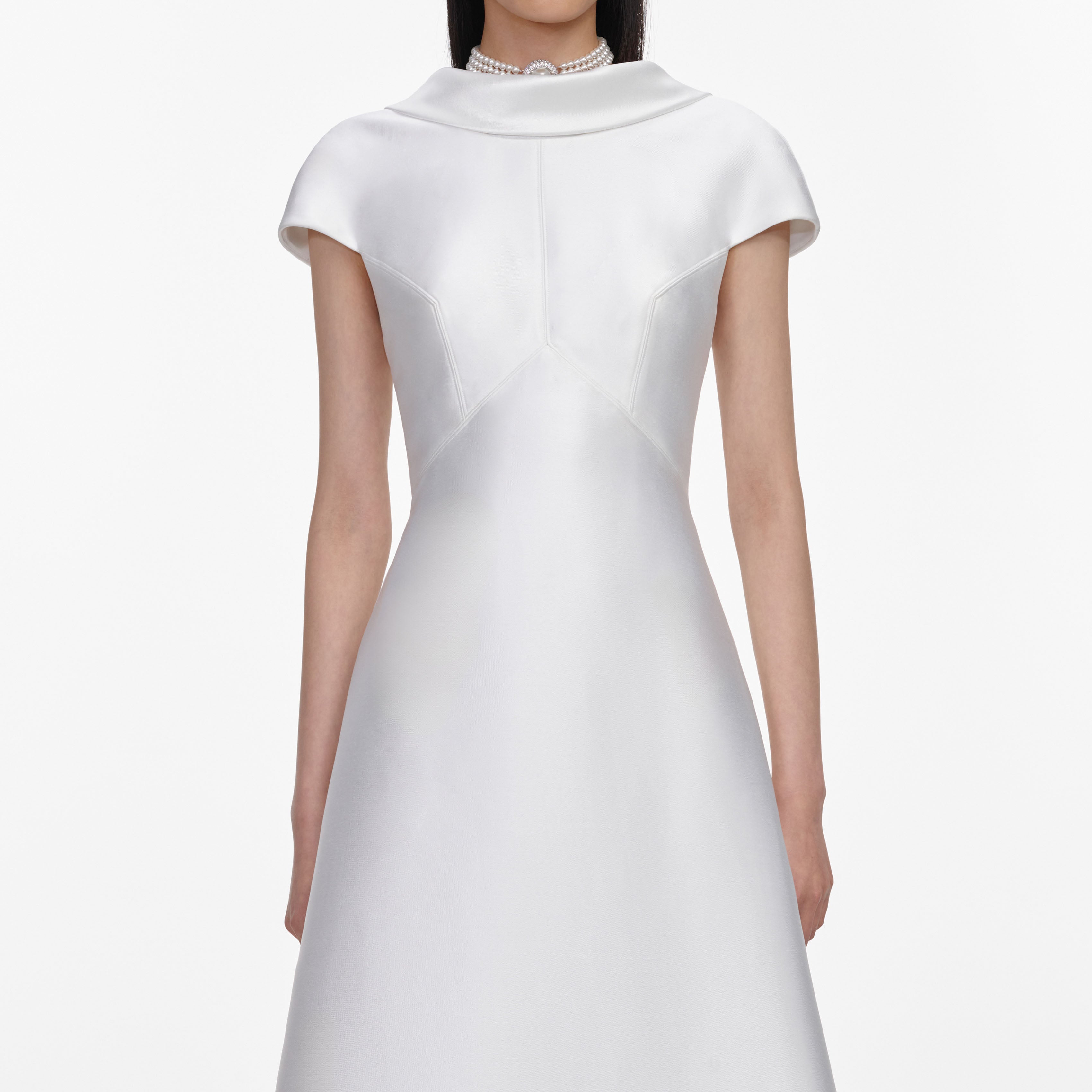 White Taffeta Collared Maxi Dress