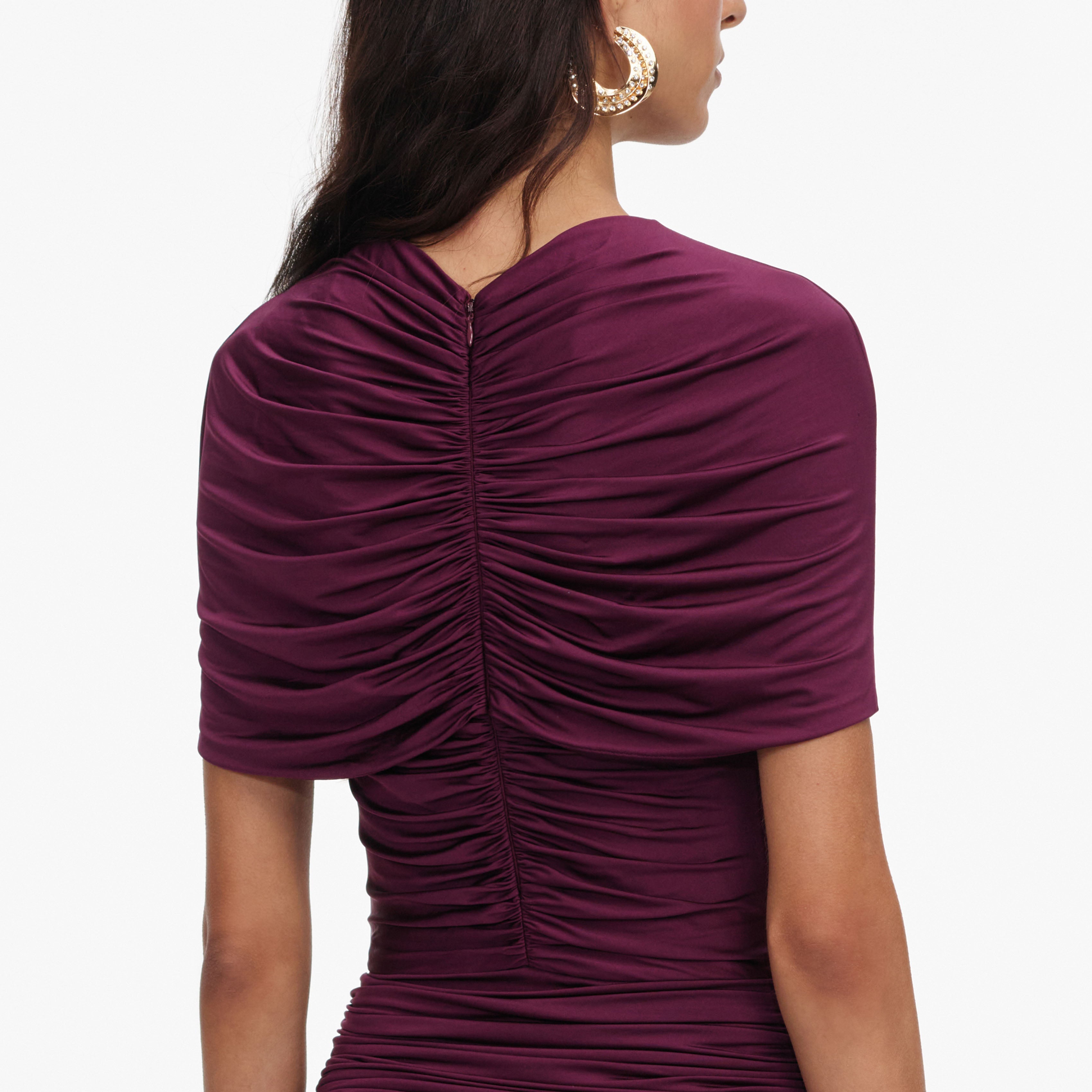 Burgundy Jersey Gathered Midi Dress – self-portrait-US