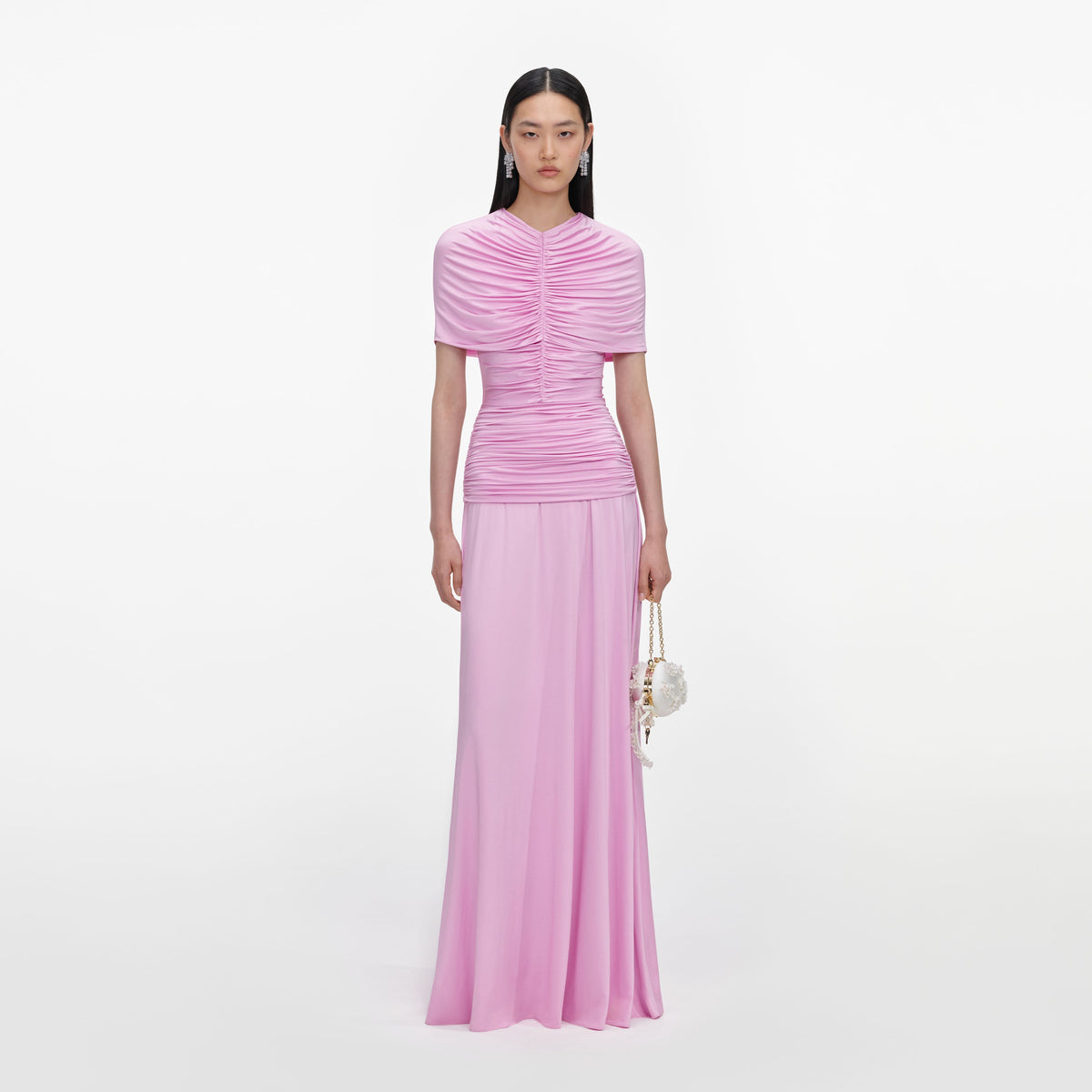 self-portrait - Pink Jersey Gathered Maxi Dress