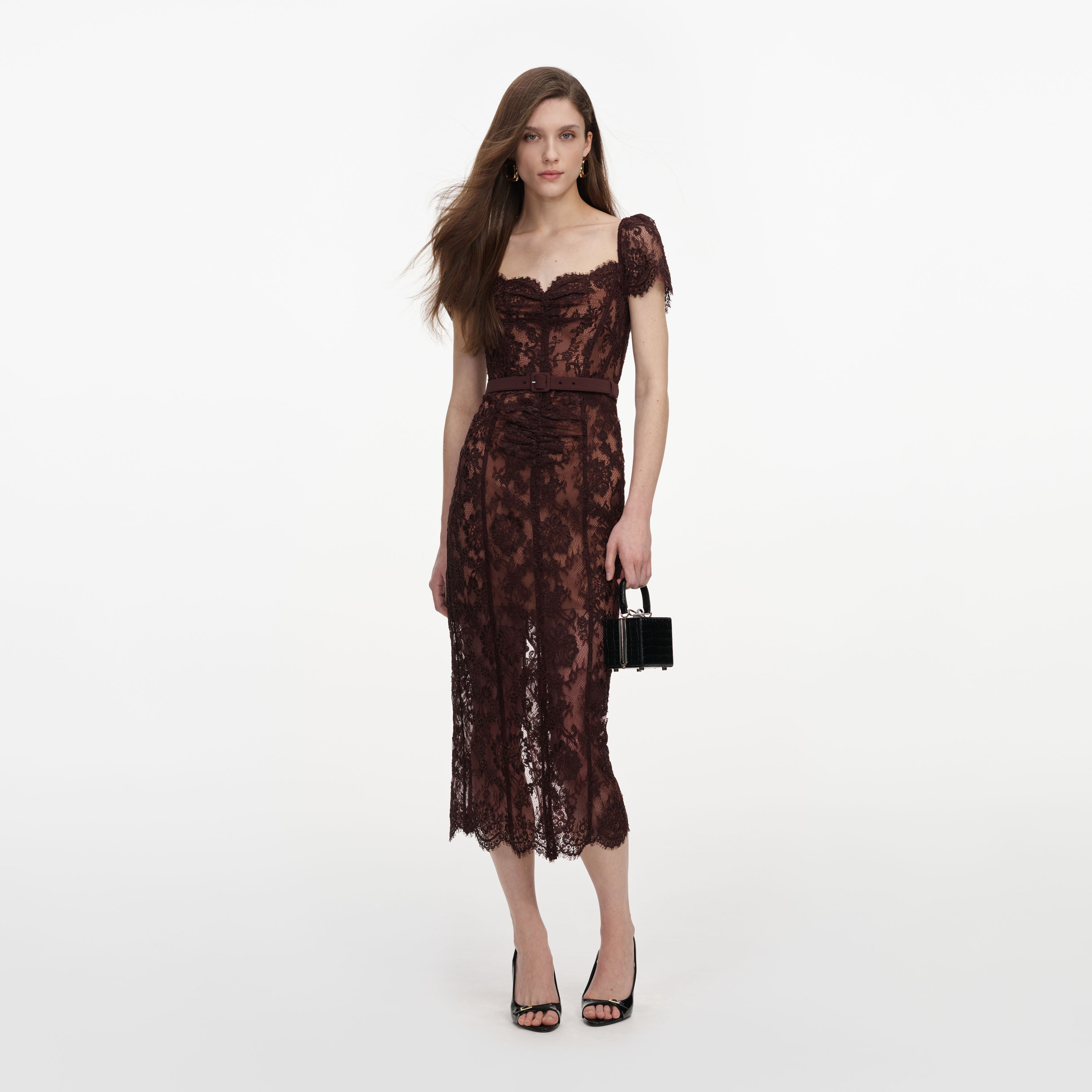Black Sweetheart Lace Midi Dress – self-portrait-US