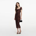 Brown Floral Lace Midi Dress