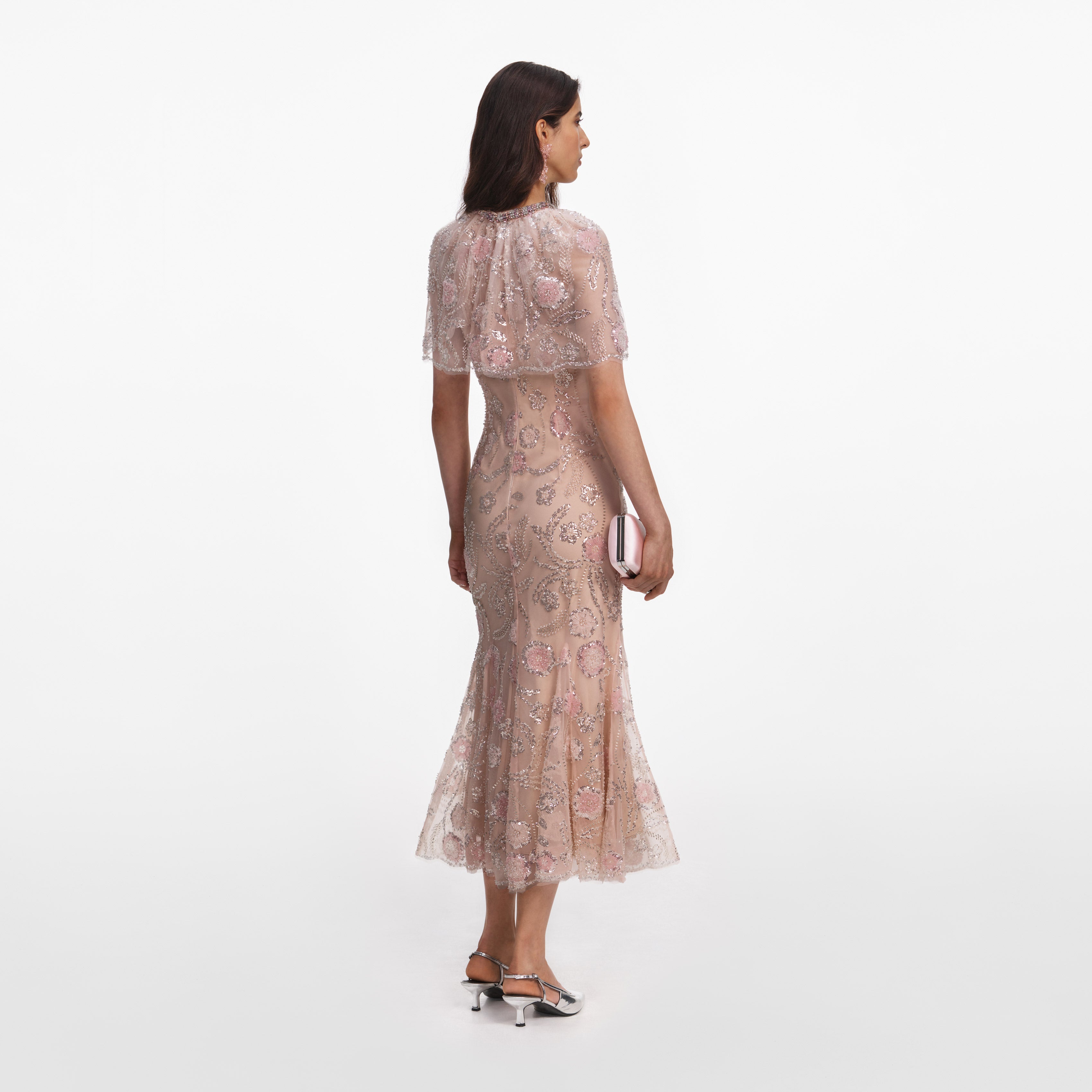 Pink Embellished Cape Midi Dress – self-portrait-US