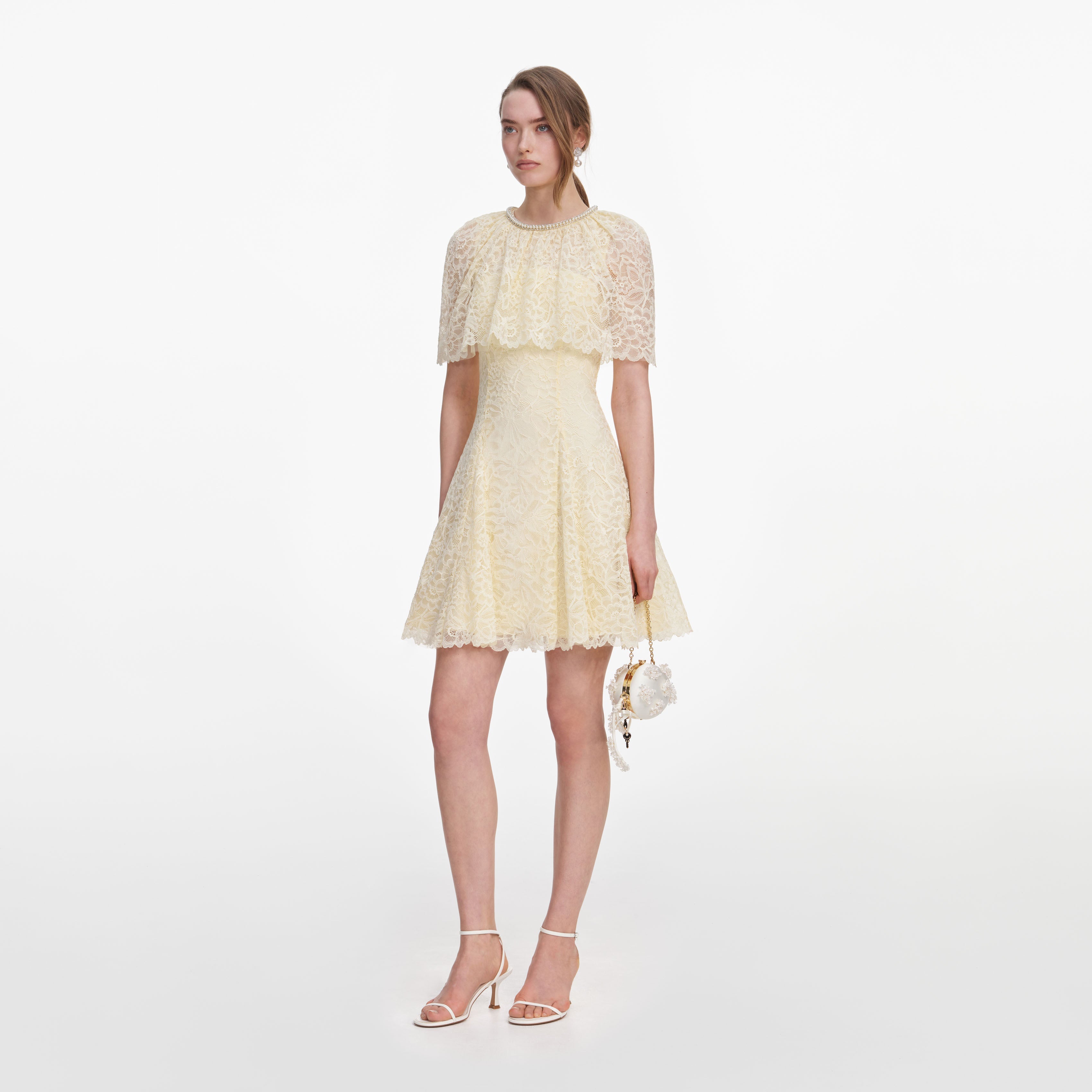 Yellow Lace Cape Mini Dress – self-portrait-US