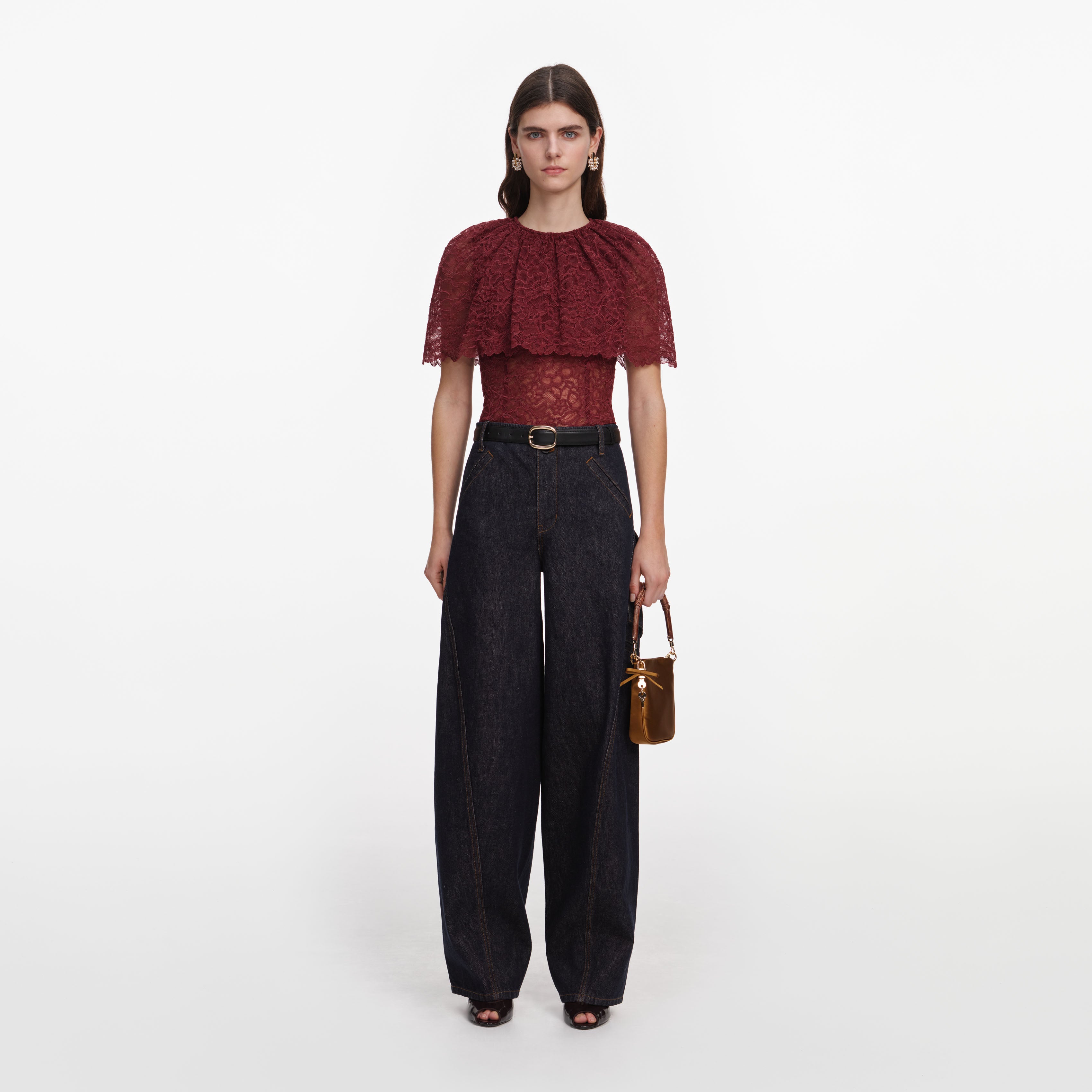 Burgundy Lace Cape Top