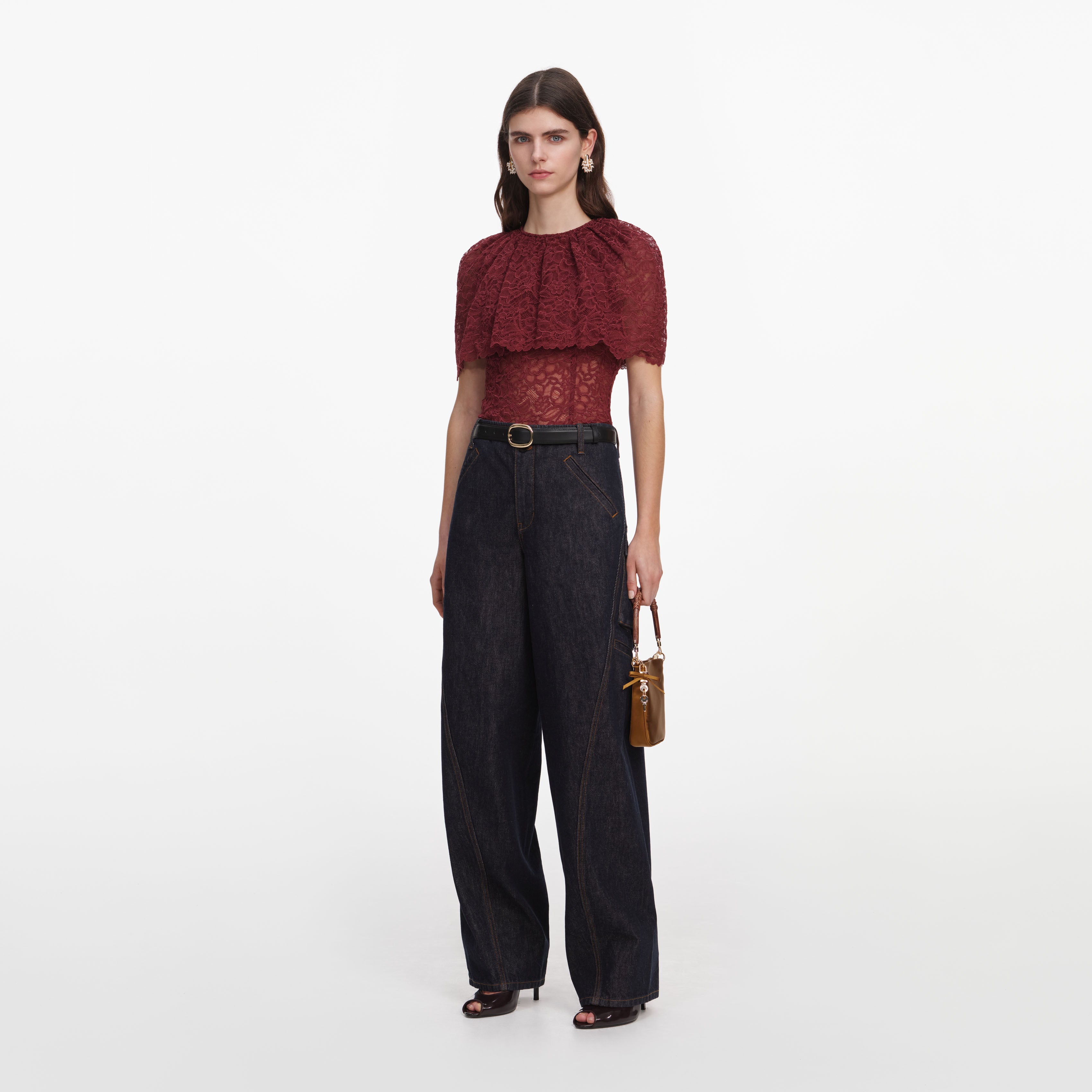 Burgundy Lace Cape Top