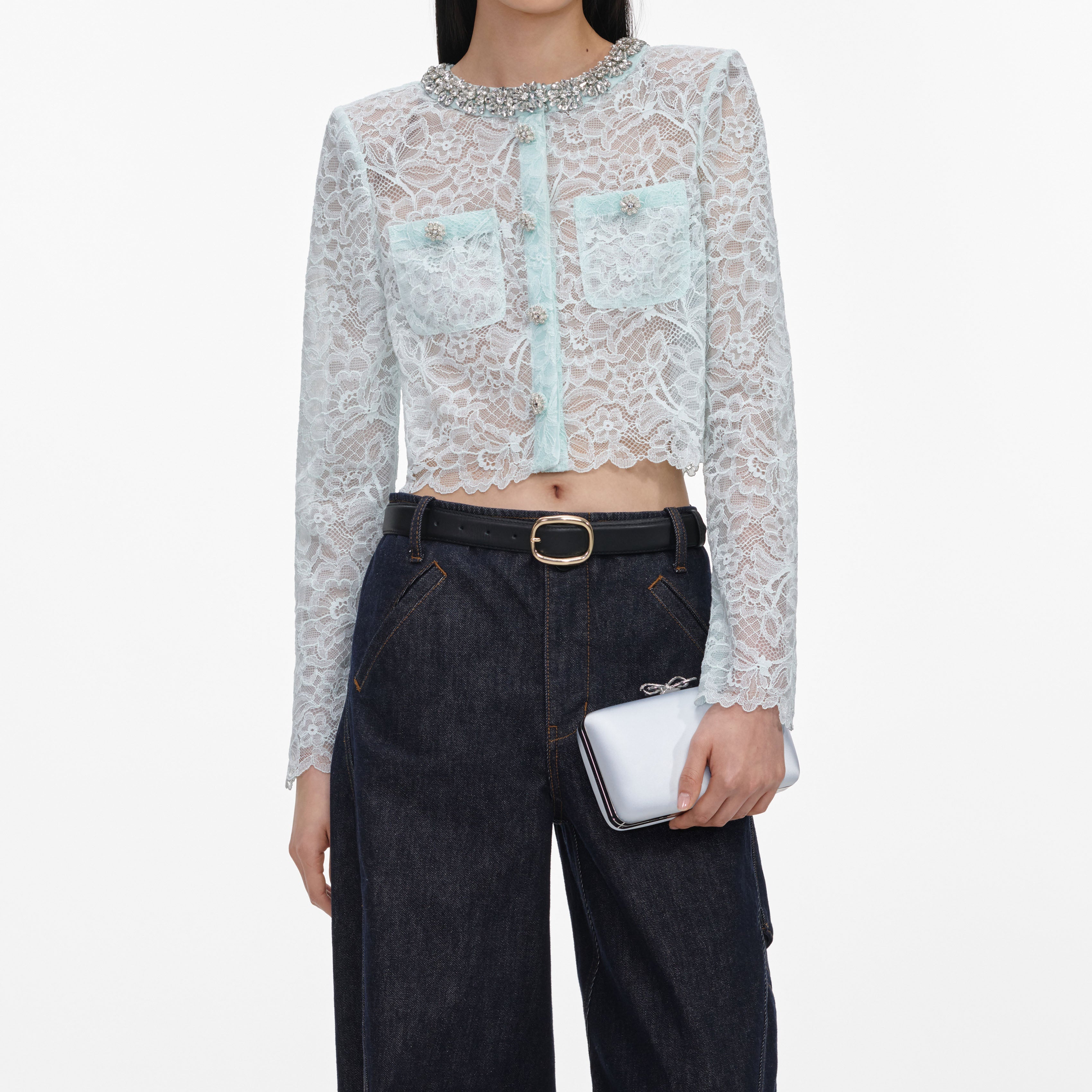 『self portrait』 (UK8) レース ジャケット Mint Lace Crystal Embellished Jacket – self-portrait-US