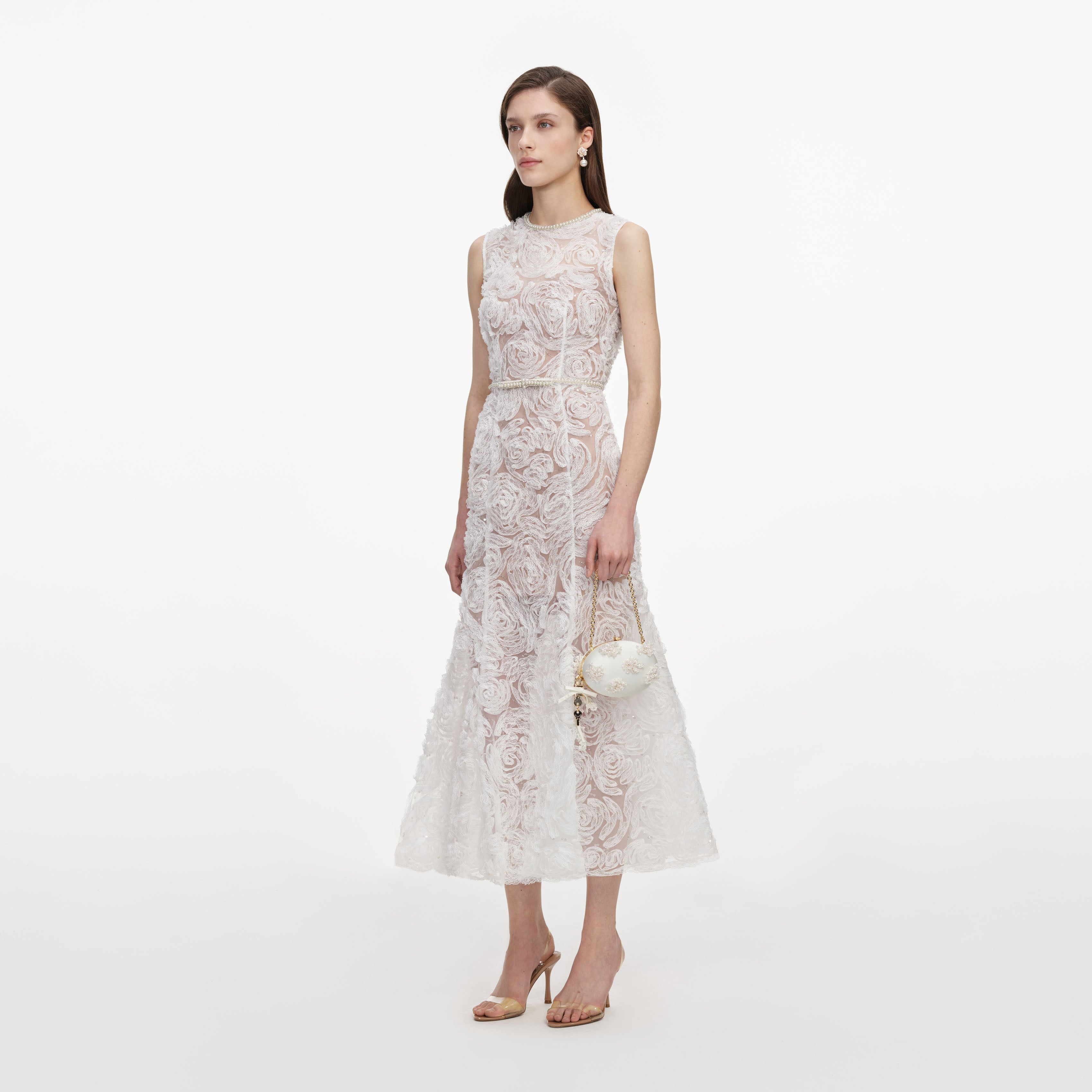 White Tulle Lace Midi Dress – self-portrait-US