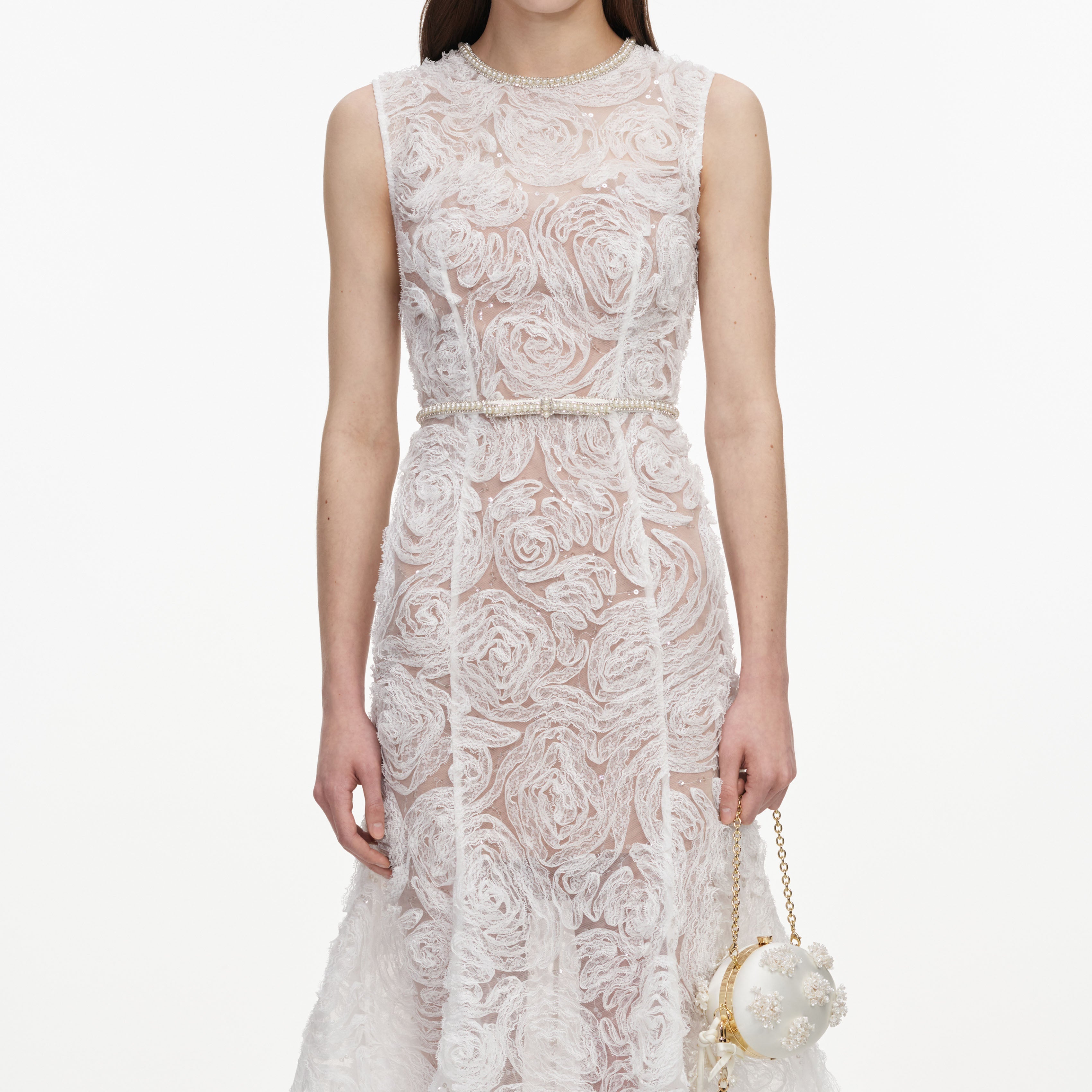 White Tulle Lace Midi Dress – self-portrait-US