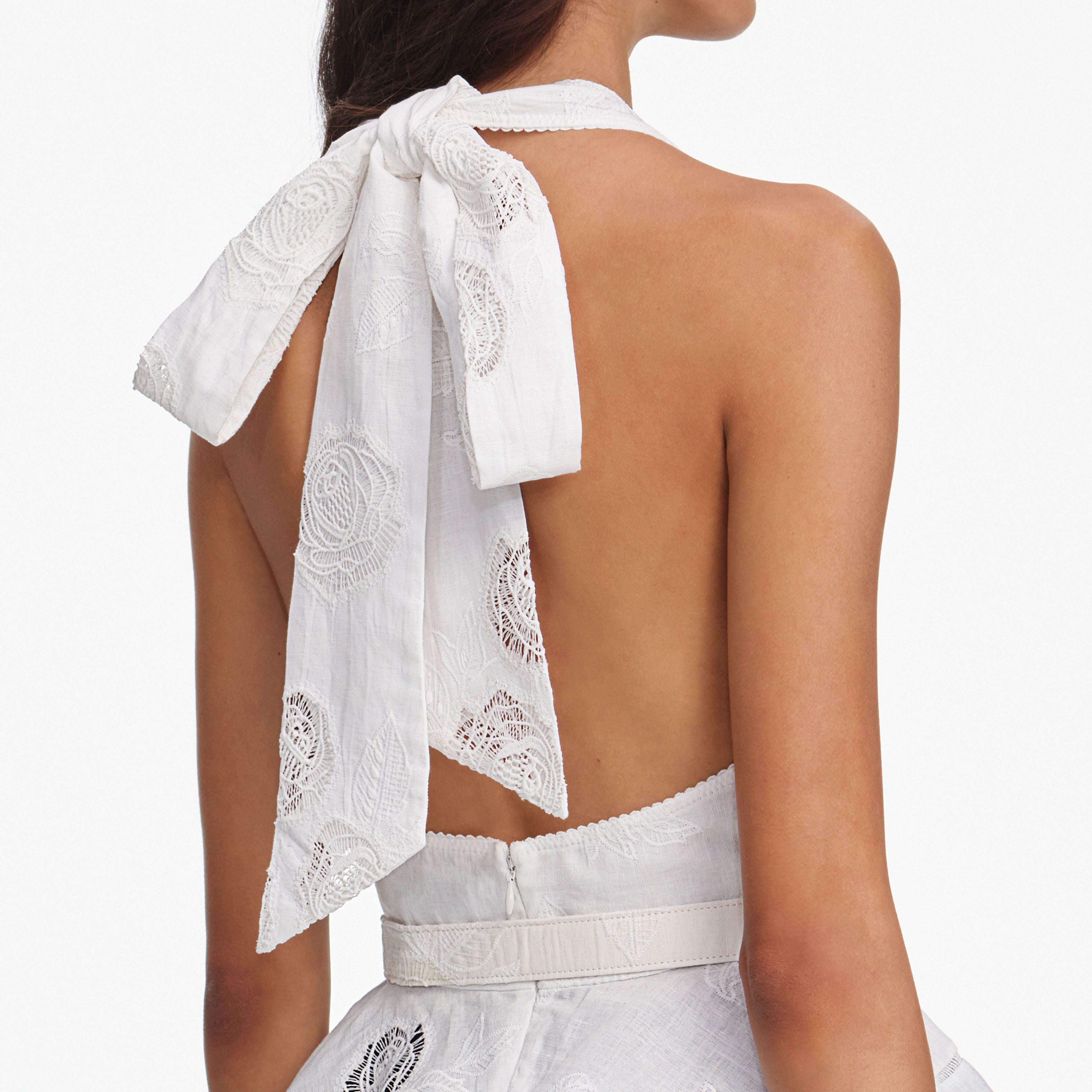White Linen Blend Peplum Top – self-portrait-US