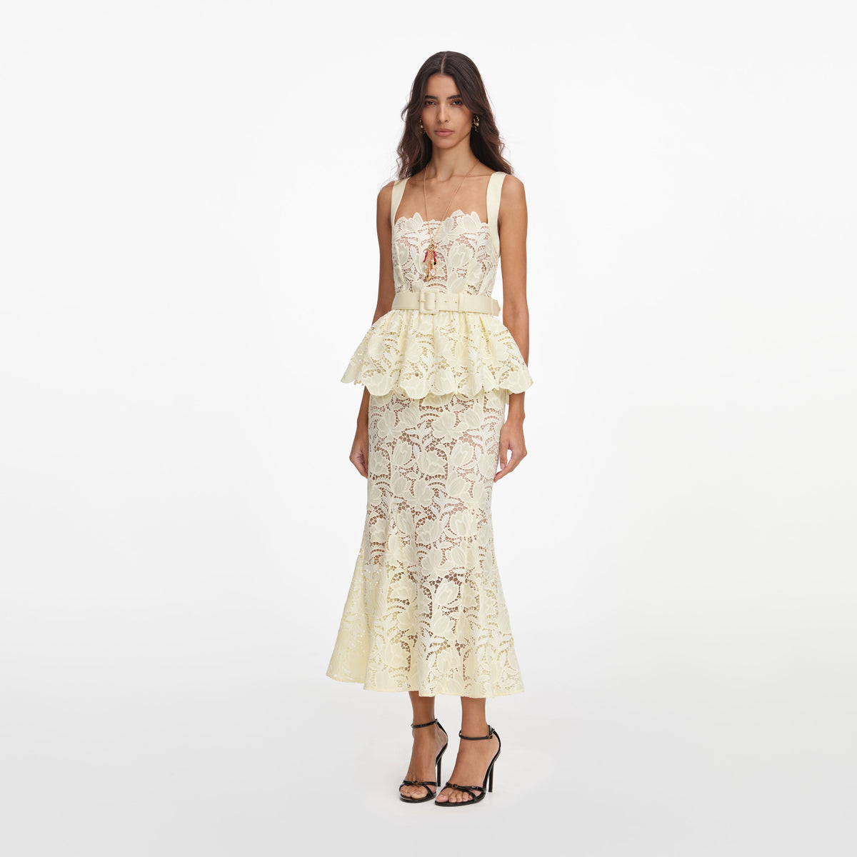 peplum dress yellow self-portrait Lace Midi in structured shoulders and short A-Line Off Shoulder Tulle topsellingdresses Style:Floor Length with Sweep Train