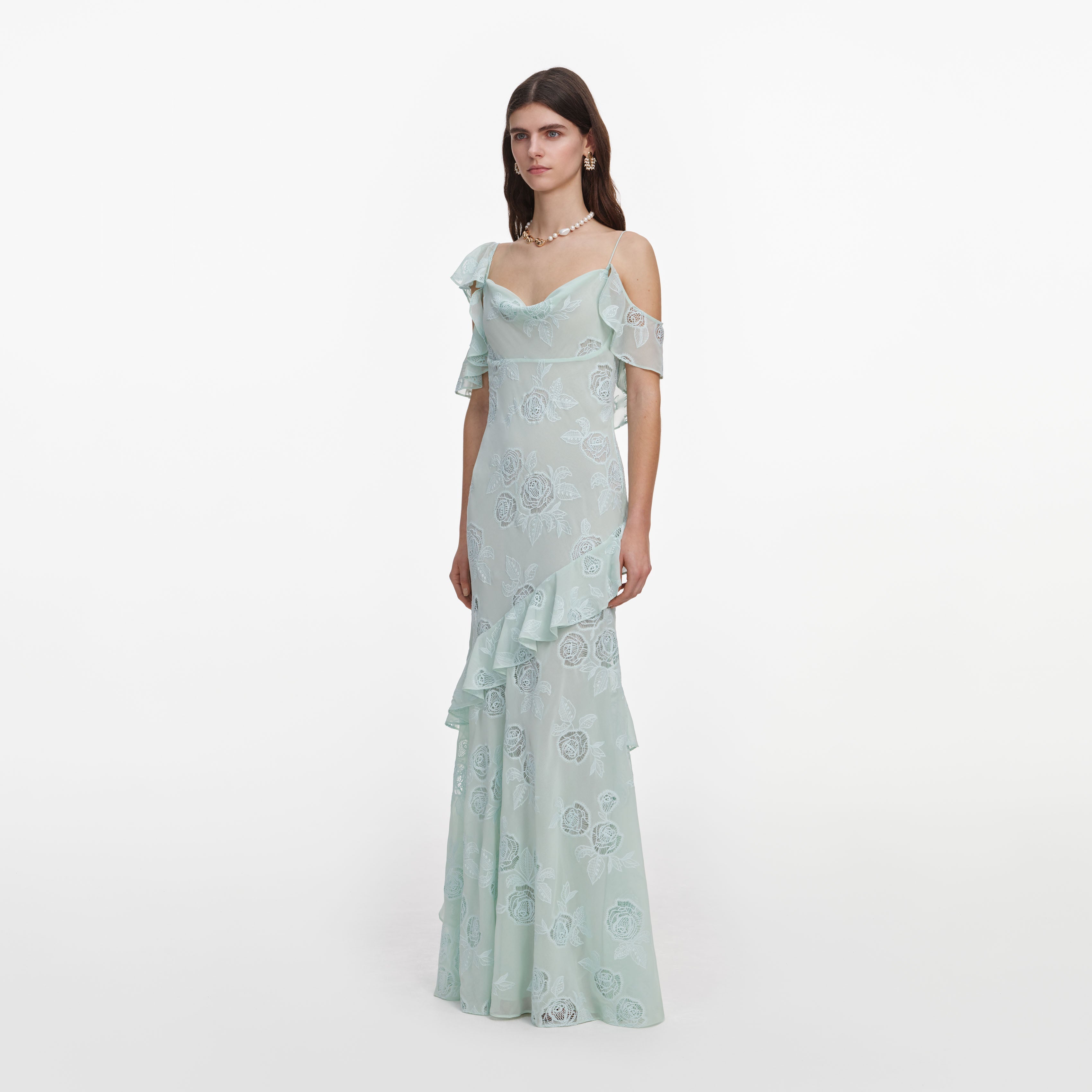 Mint Embroidered Georgette Maxi Dress
