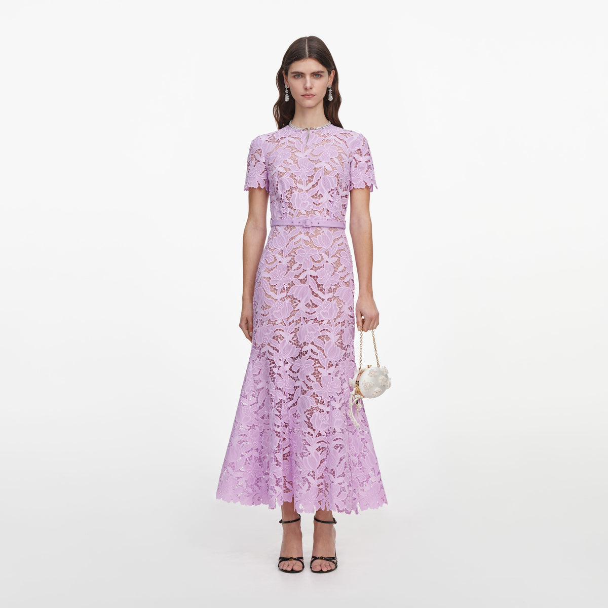 self portrait purple lace dress Self-portrait Lace Belted Midi Dress - Purple