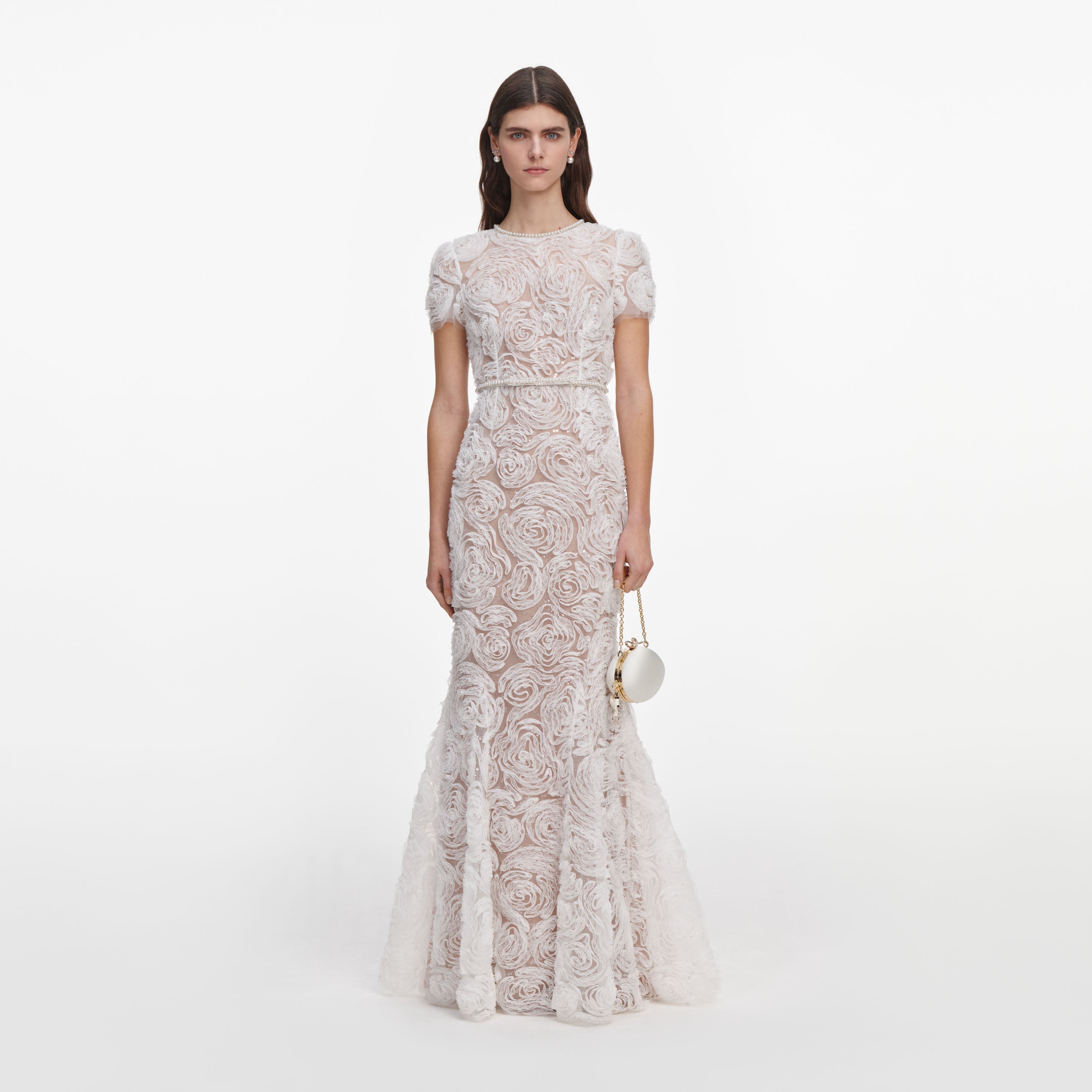 White Sequin Lace Tiered Maxi Dress – self-portrait-US