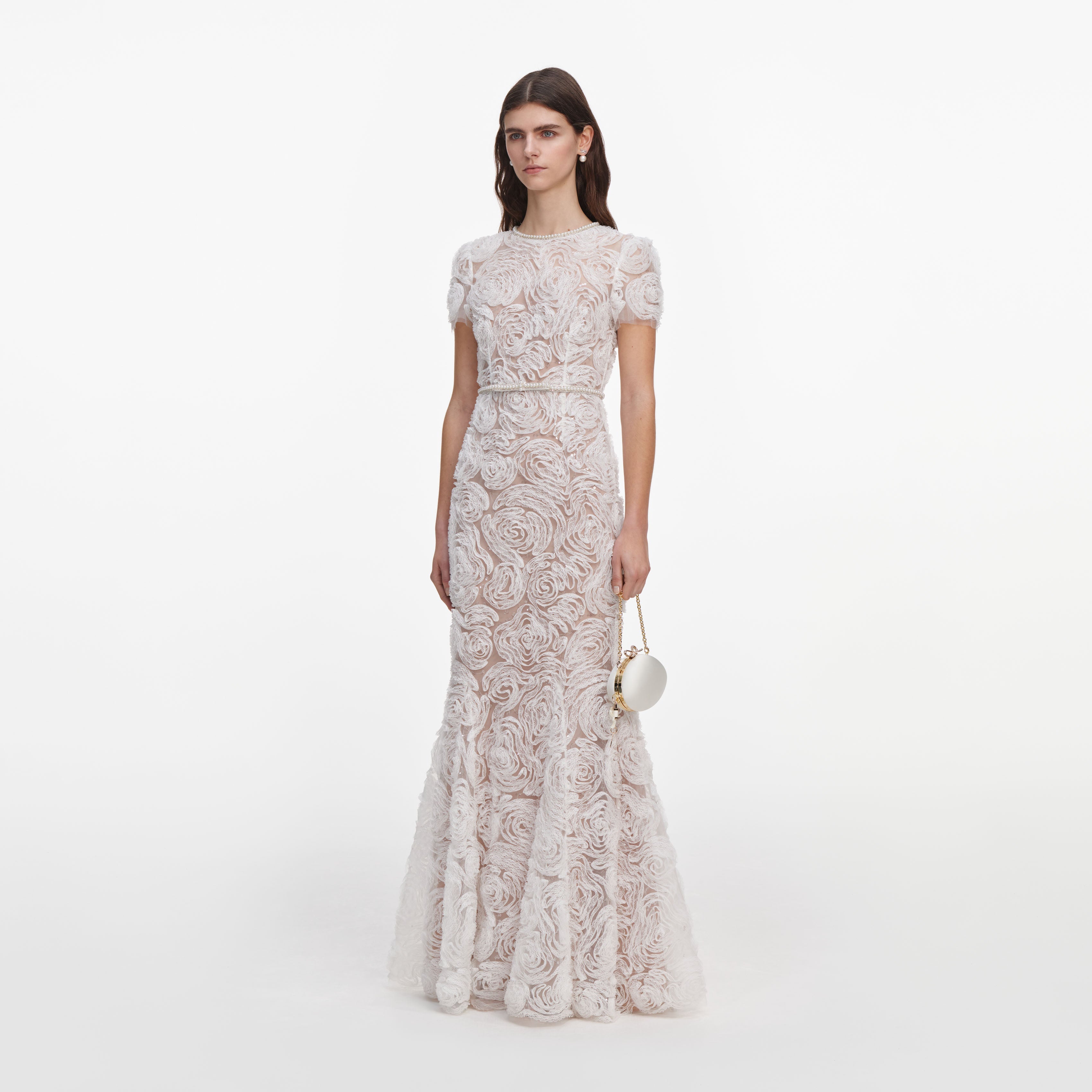 White Tulle Lace Maxi Dress – self-portrait-US