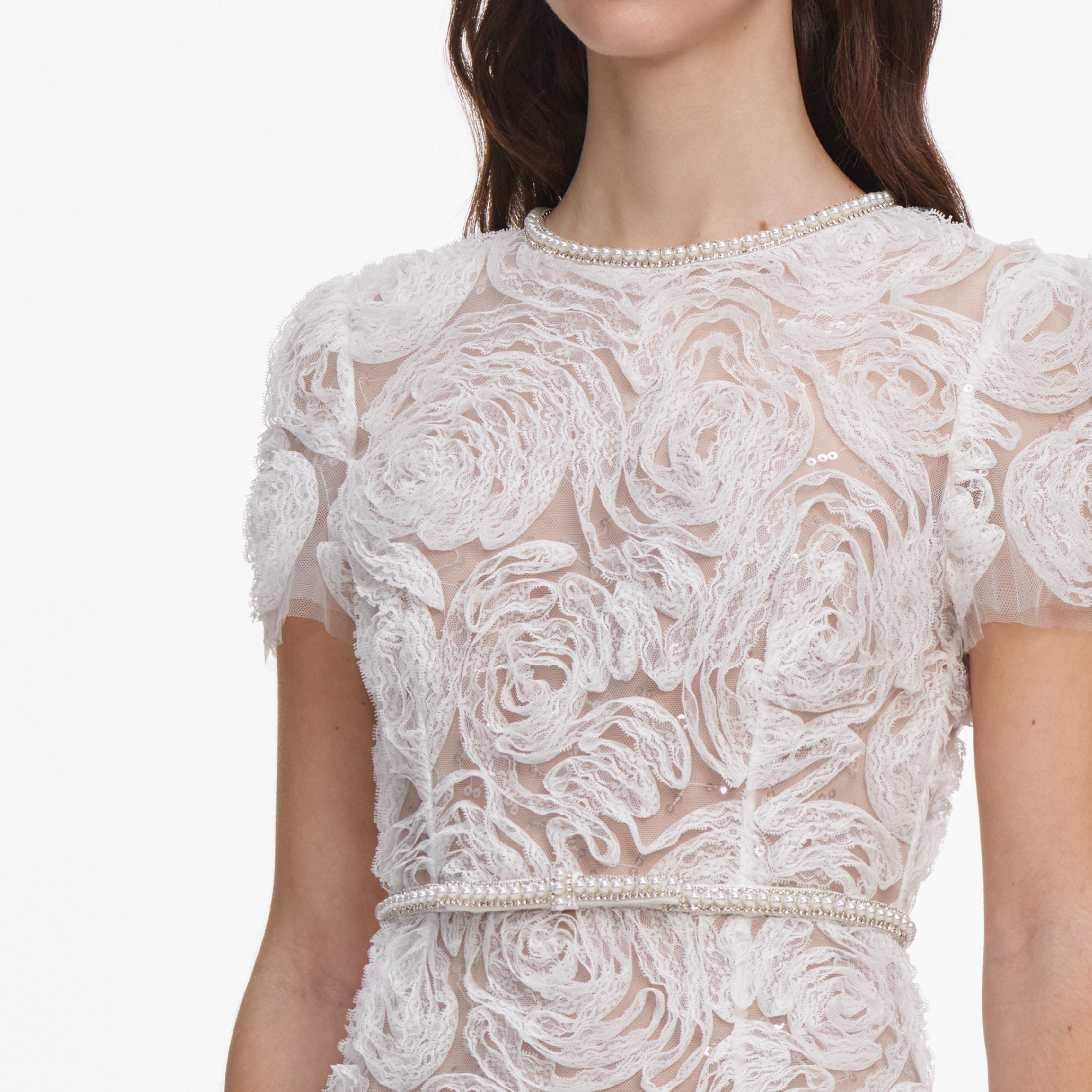 White Tulle Lace Maxi Dress – self-portrait-US