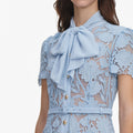 Blue Lace Tie Neck Midi Dress