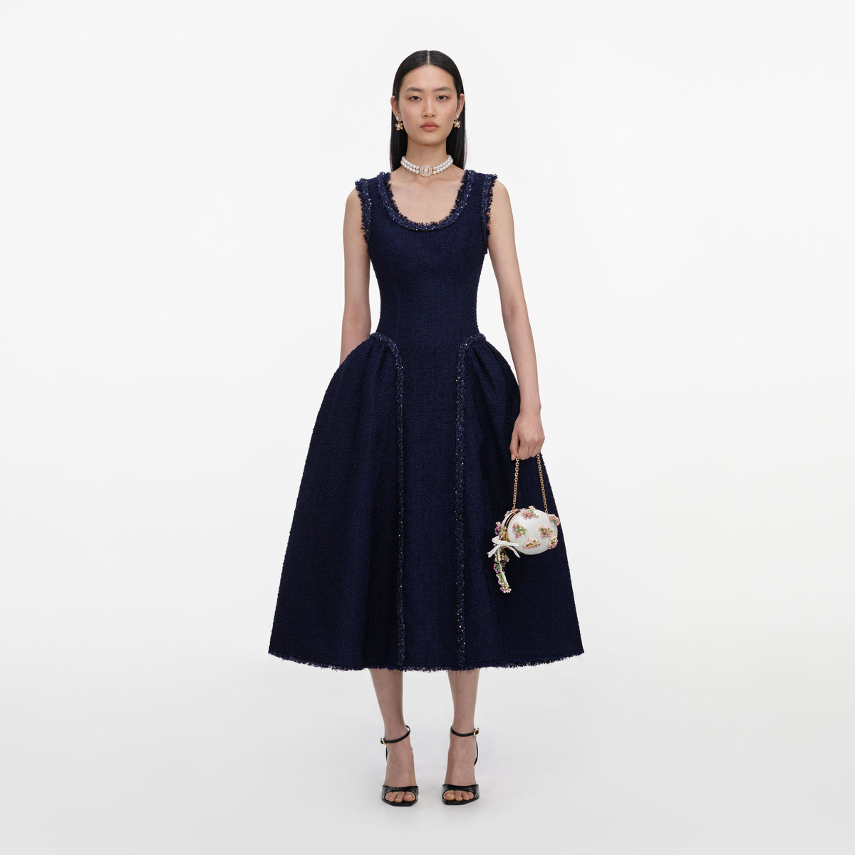 self-portrait - Navy Boucle Midi Dress