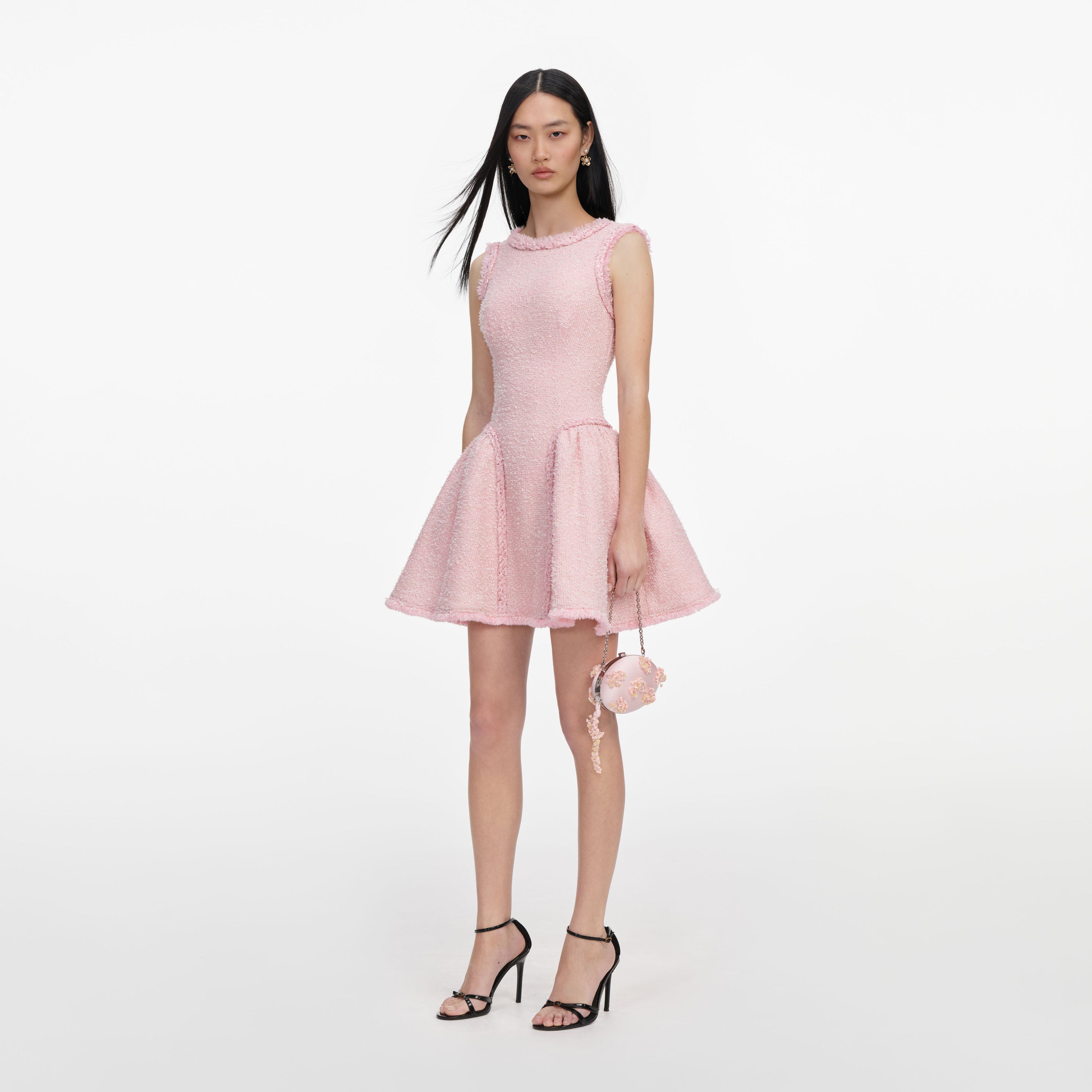 Self-Portrait - Pink Boucle Sleeveless Mini Dress